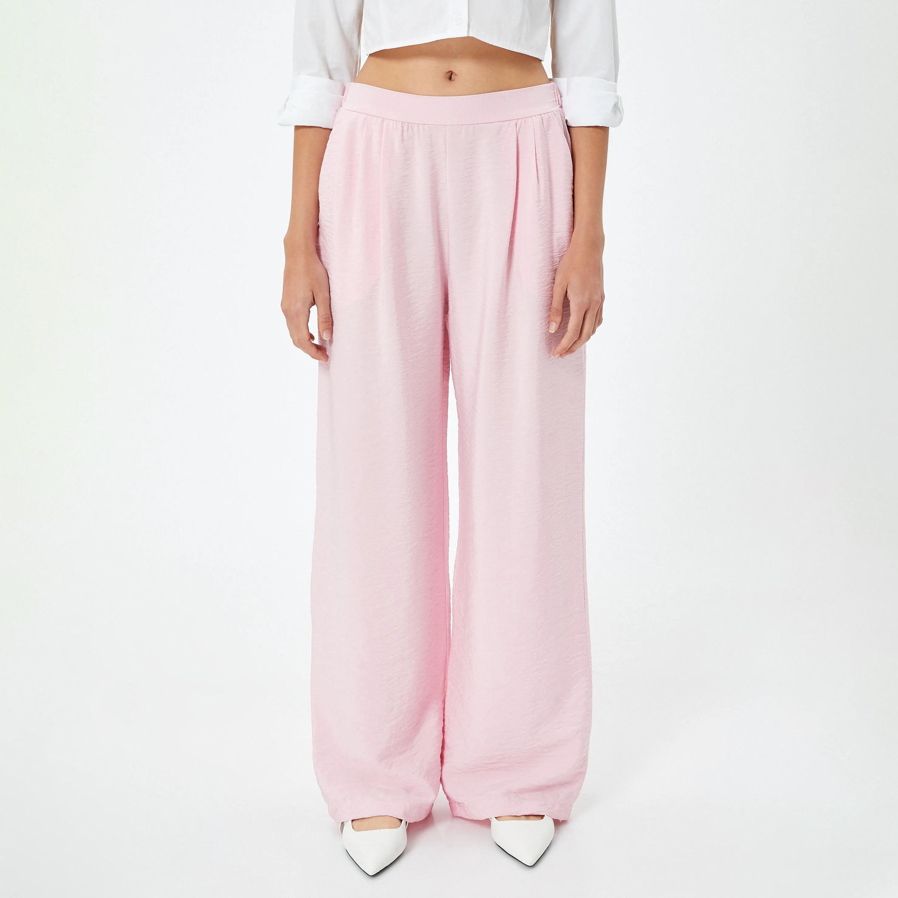 KOTON Pink Elasticated Waist Women's Trousers-women-clothing-bottoms-trousers-image-1