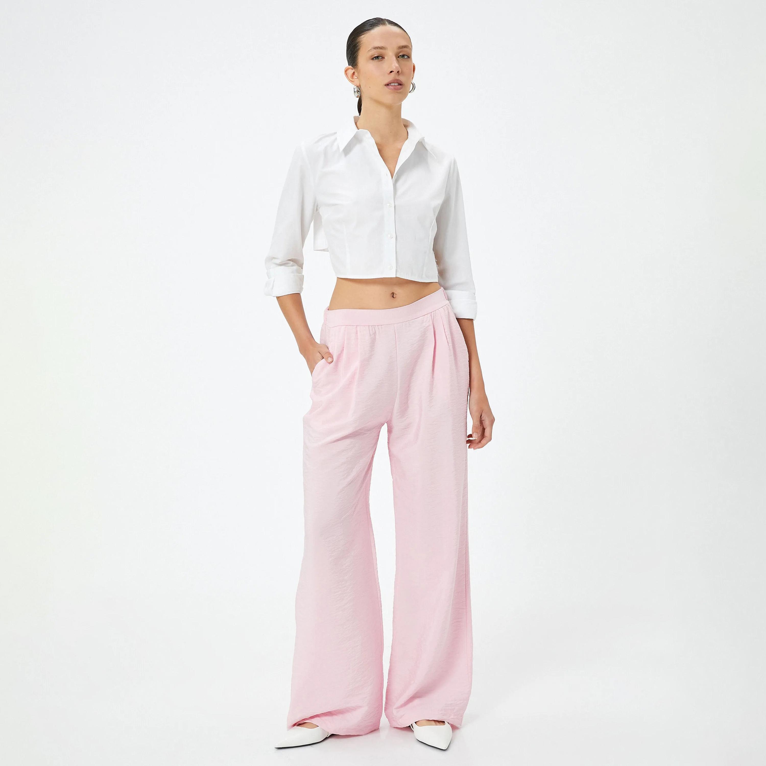 KOTON Pink Elasticated Waist Women's Trousers-women-clothing-bottoms-trousers-image-2