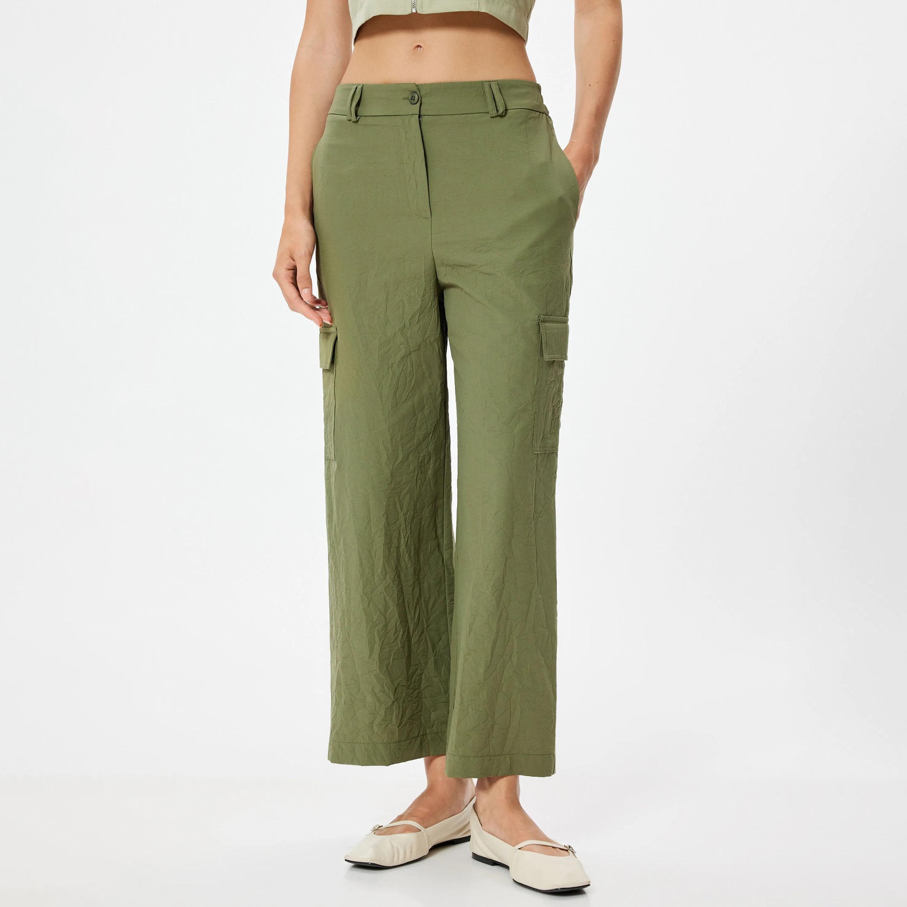 KOTON Green Button and Zip Fly Women's Cargo Trousers-women-clothing-bottoms-trousers-image-1