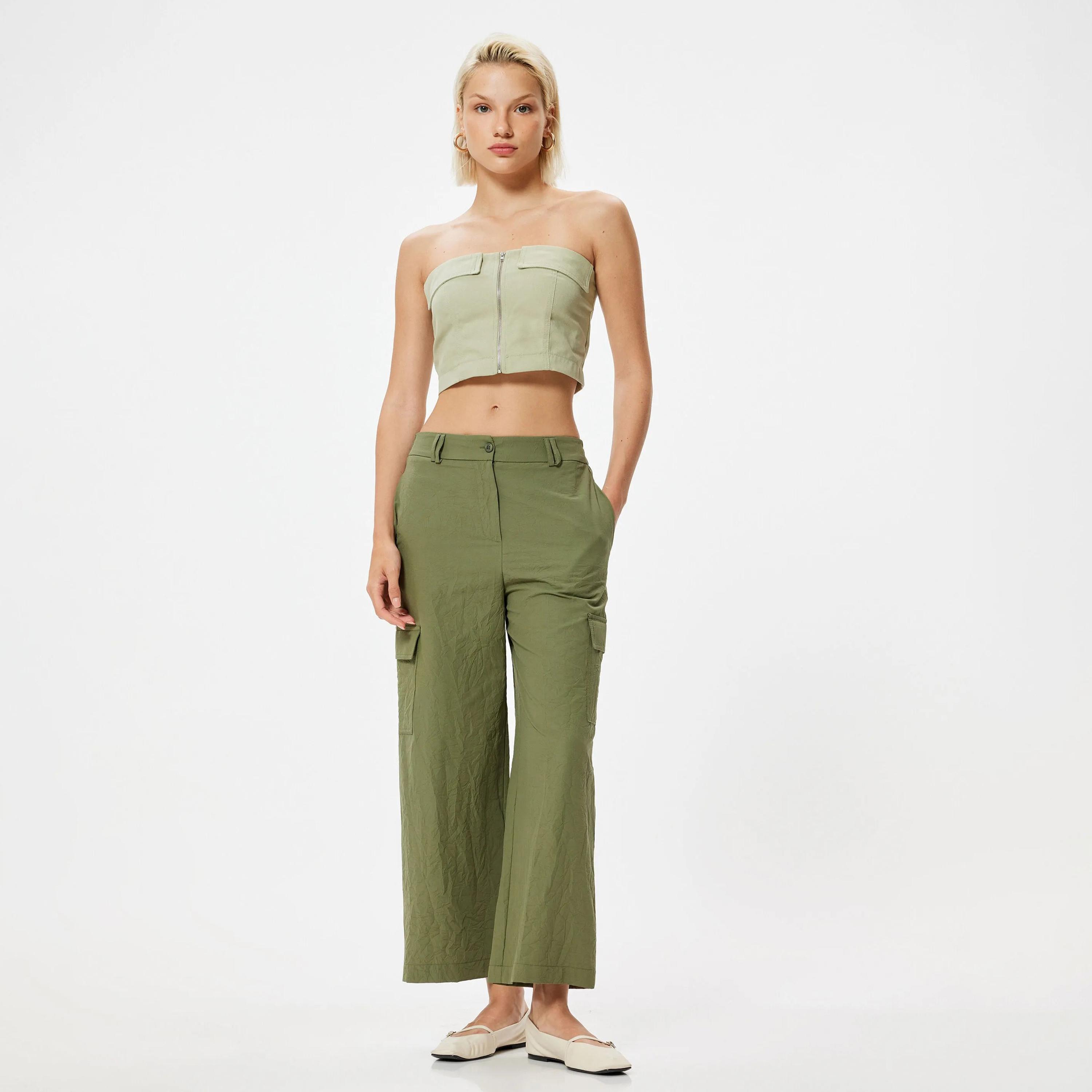 KOTON Green Button and Zip Fly Women's Cargo Trousers-women-clothing-bottoms-trousers-image-2