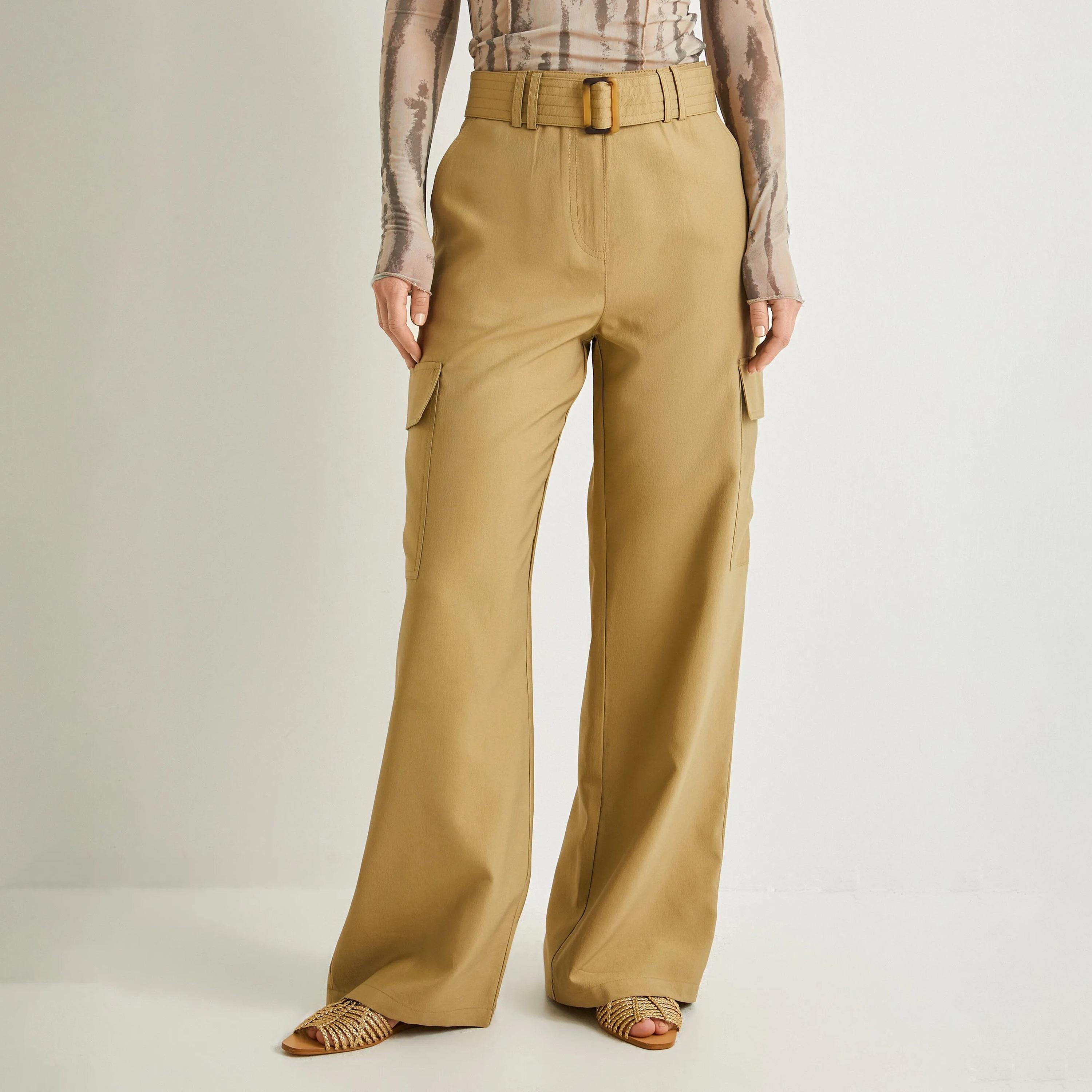 KOTON Beige Button and Zip Fly Women's Cargo Trousers-women-clothing-bottoms-trousers-image-1