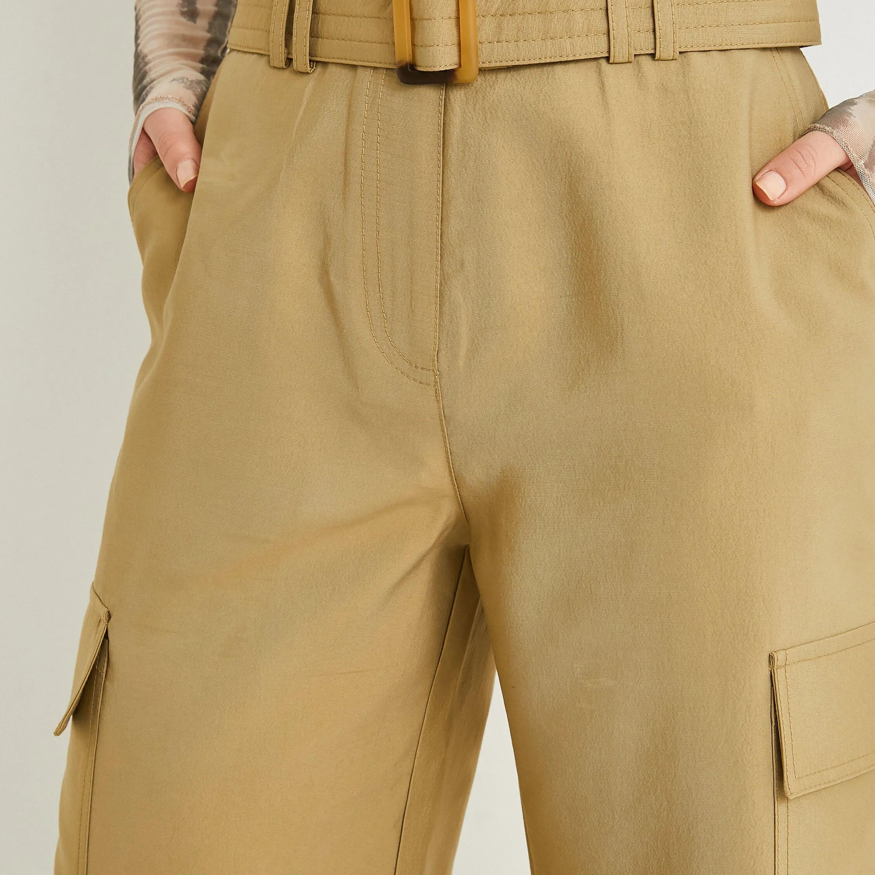 KOTON Beige Button and Zip Fly Women's Cargo Trousers-women-clothing-bottoms-trousers-image-4