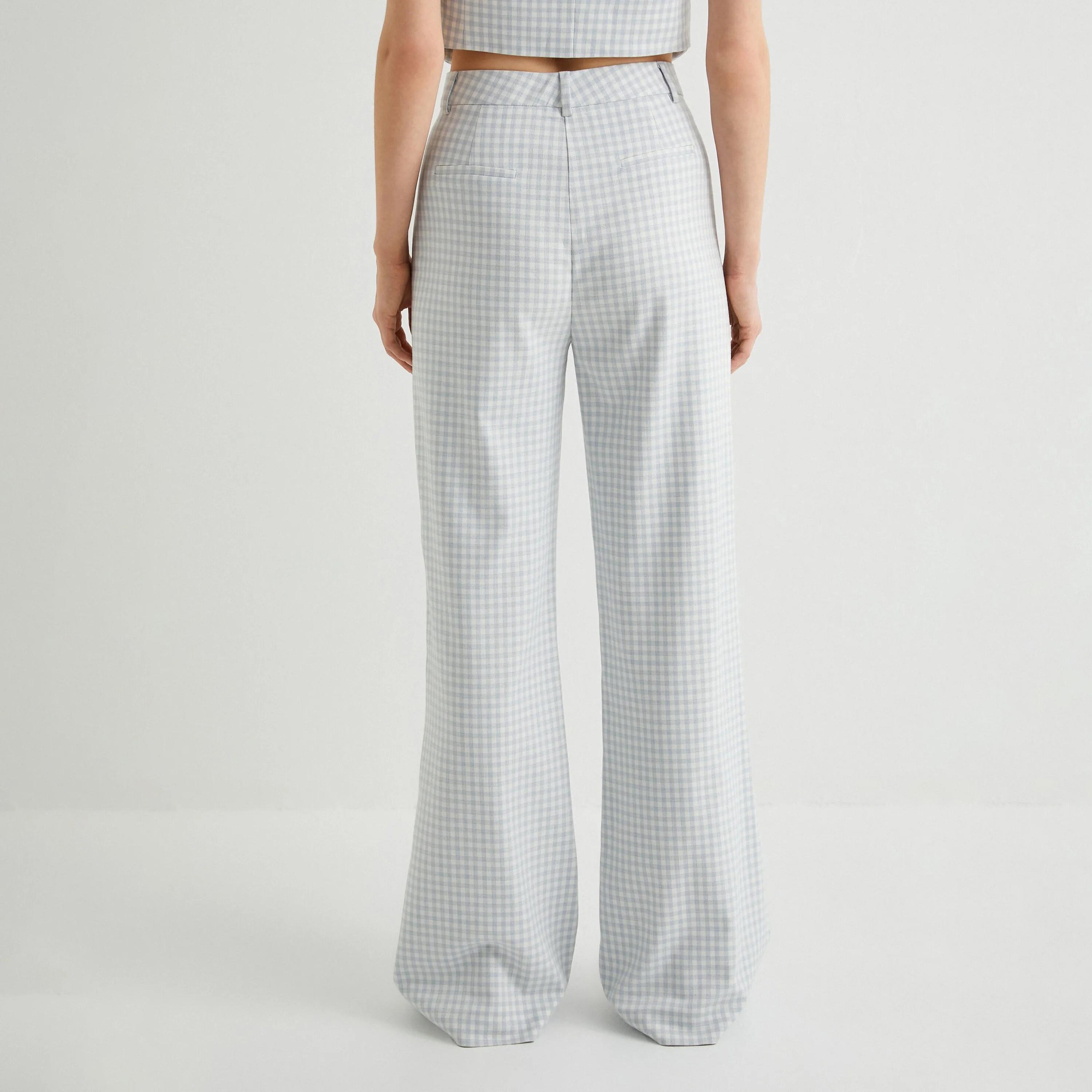 KOTON Blue Checked Button and Zip Fly Women's Trousers-women-clothing-bottoms-trousers-image-3