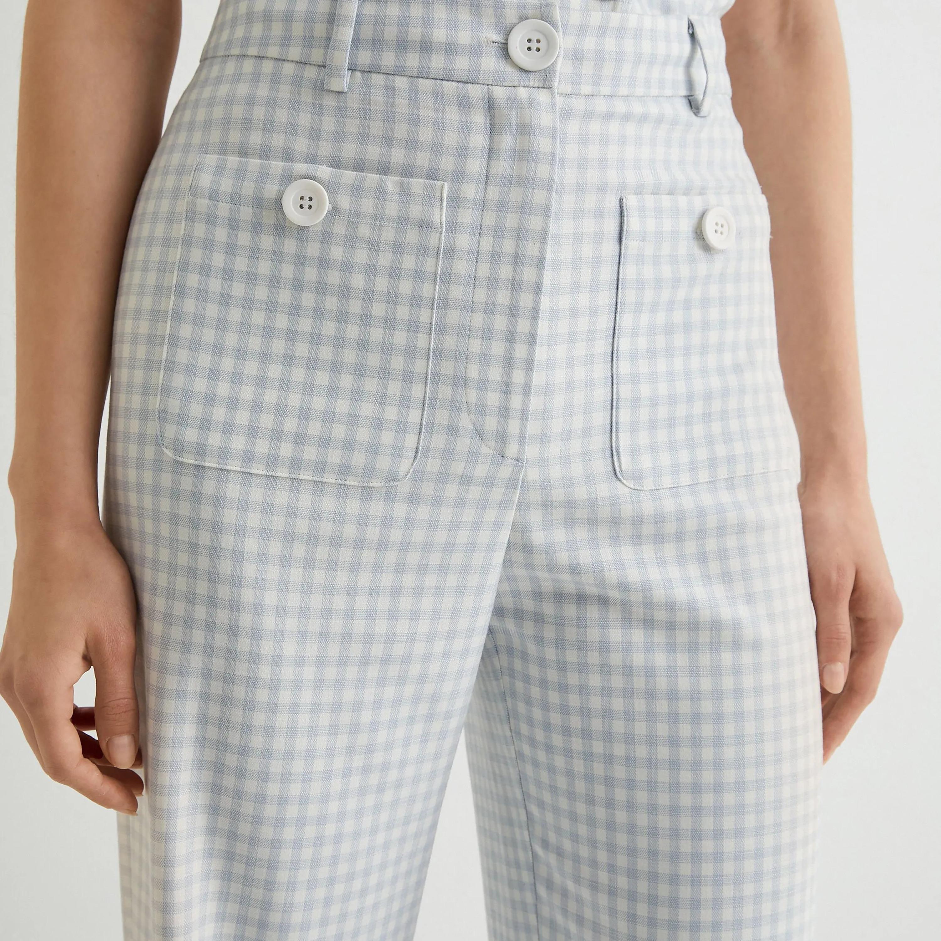 بنطلون نسائي أزرق منقوش بأزرار وسحاب من كوتون-women-clothing-bottoms-trousers-image-4