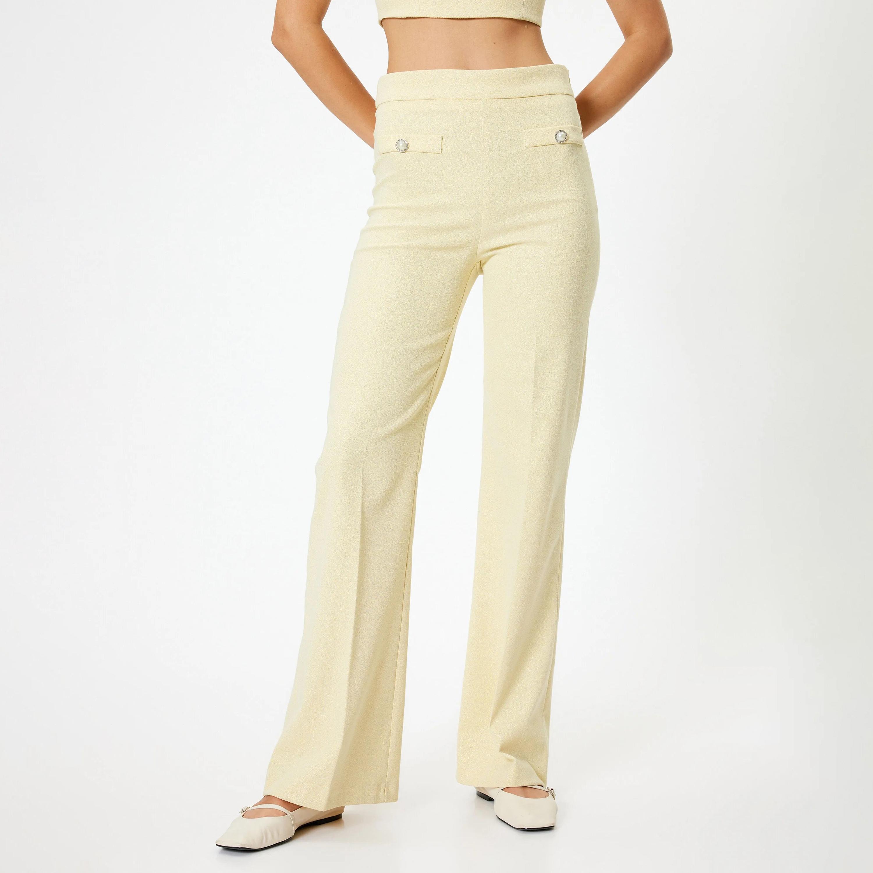 بنطلون نسائي أصفر بخصر مطاطي من كوتون-women-clothing-bottoms-trousers-image-1