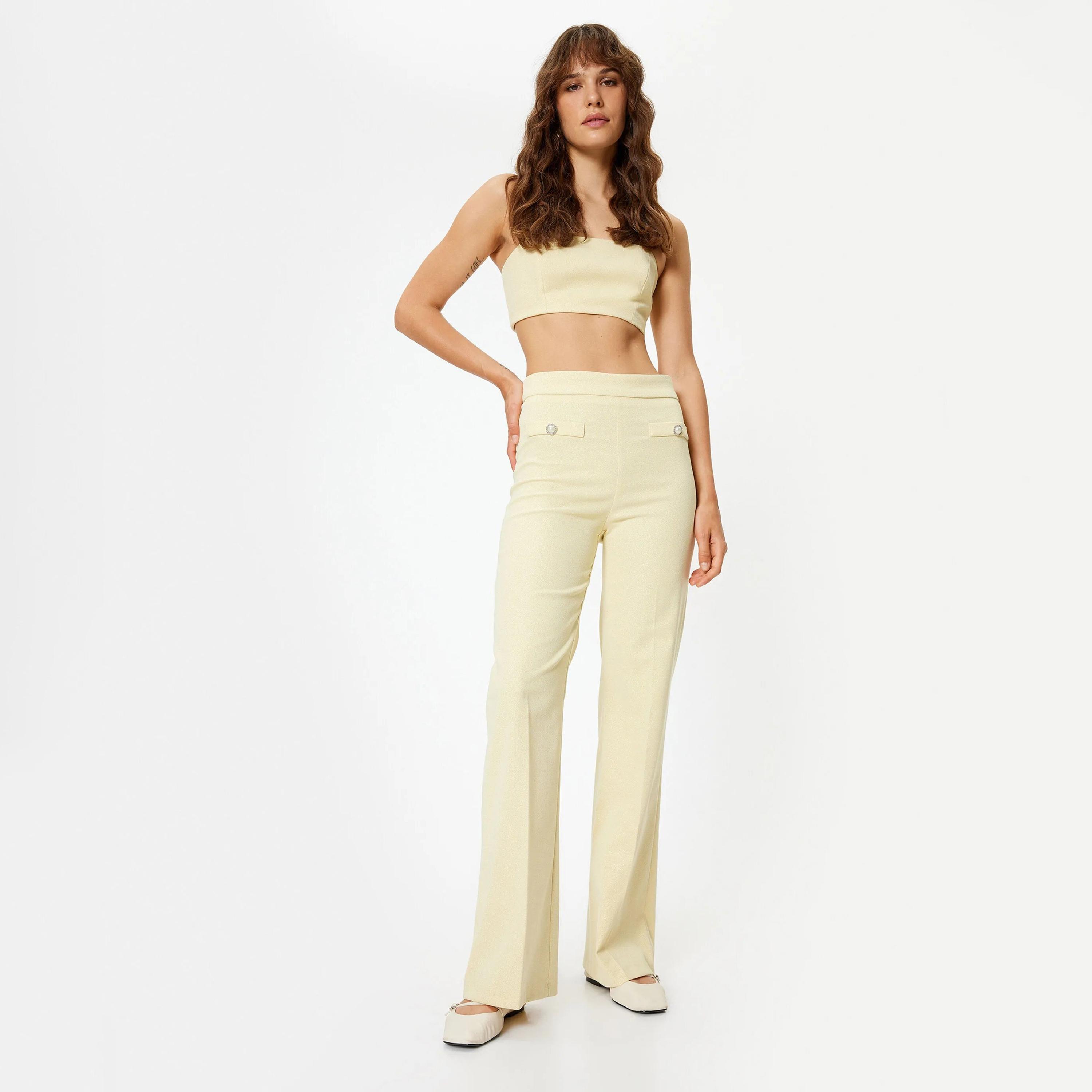 بنطلون نسائي أصفر بخصر مطاطي من كوتون-women-clothing-bottoms-trousers-image-2