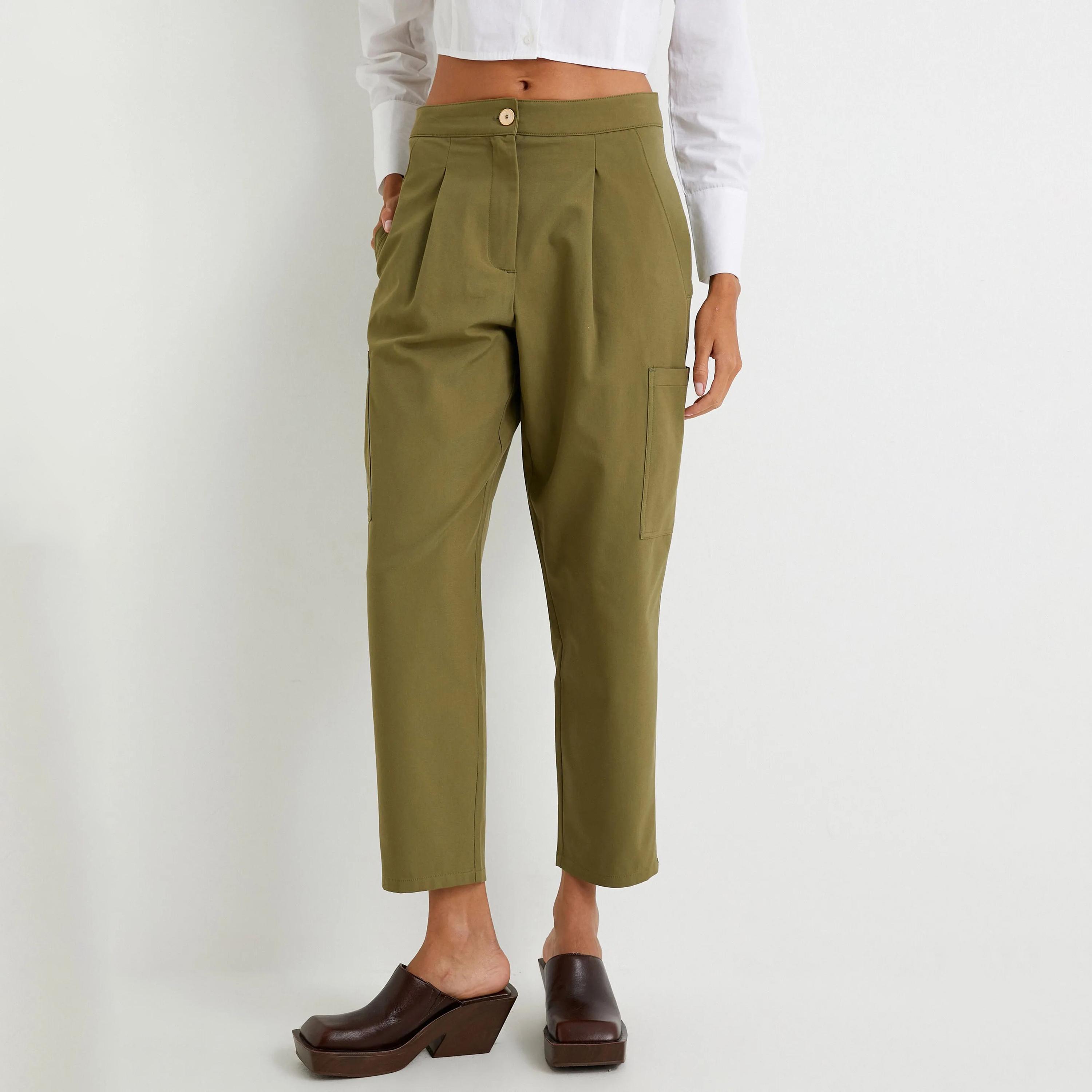 KOTON Green Zipped Women's Trousers-women-clothing-bottoms-trousers-image-1
