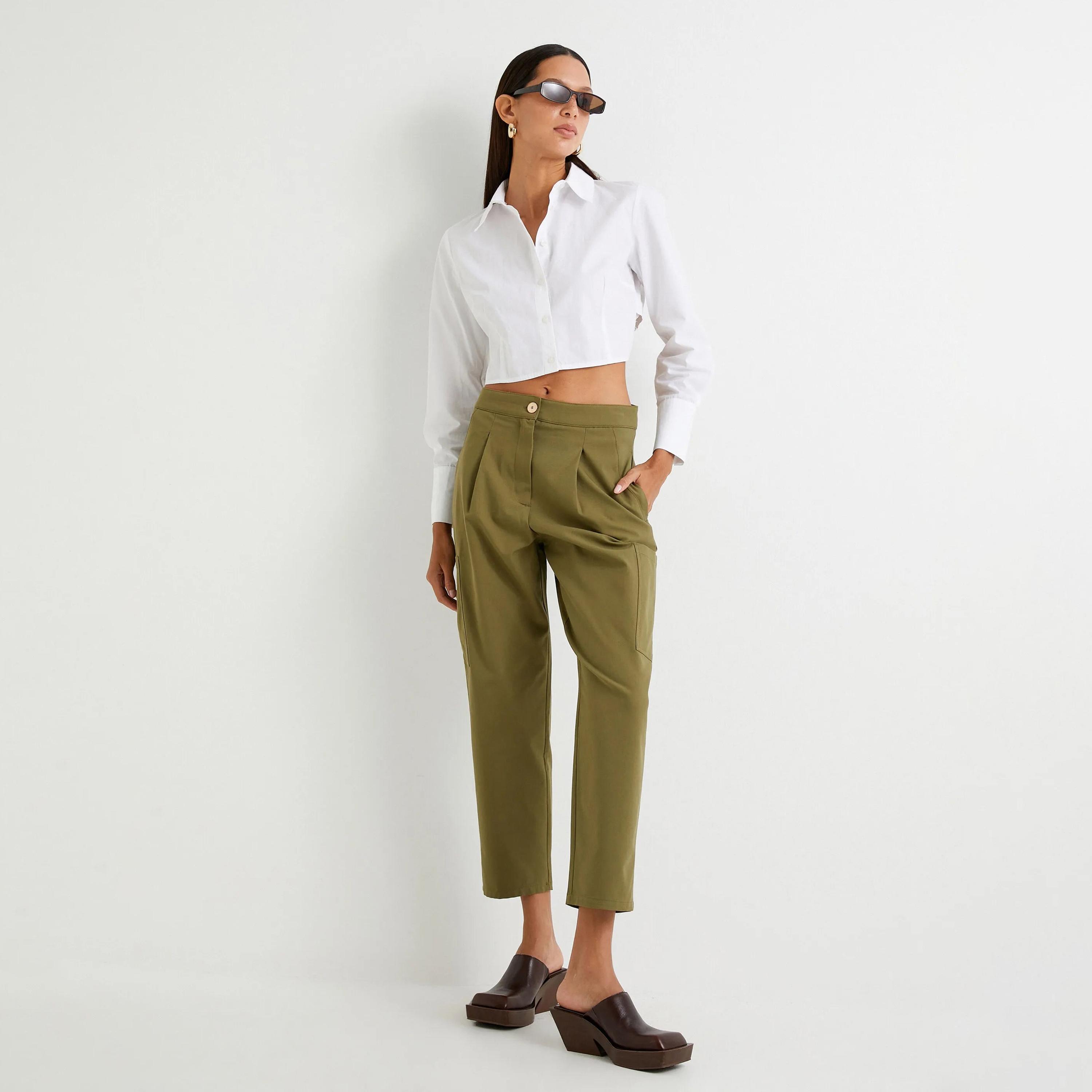 KOTON Green Zipped Women's Trousers-women-clothing-bottoms-trousers-image-2
