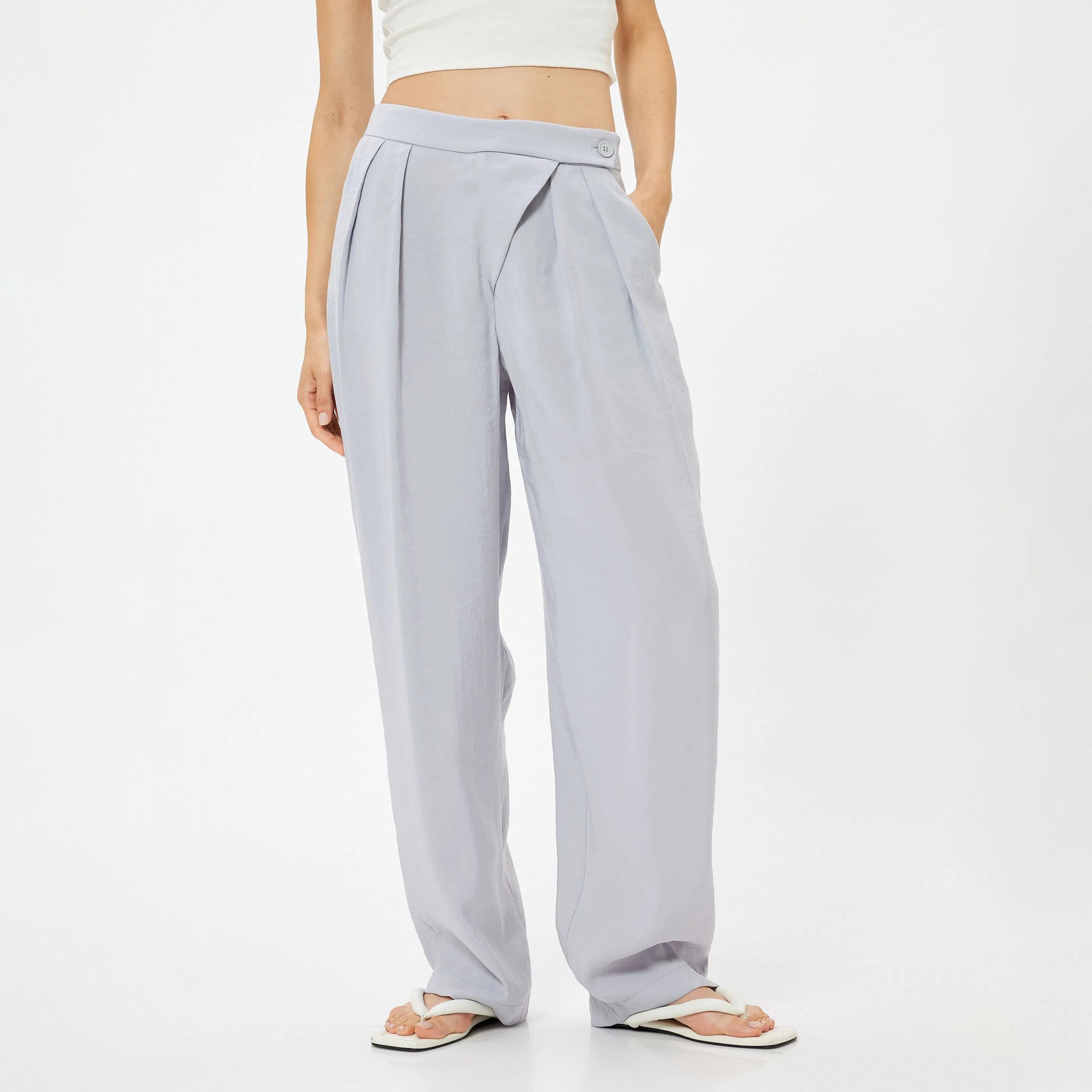KOTON Grey Button Women's Trousers-women-clothing-bottoms-trousers-image-1