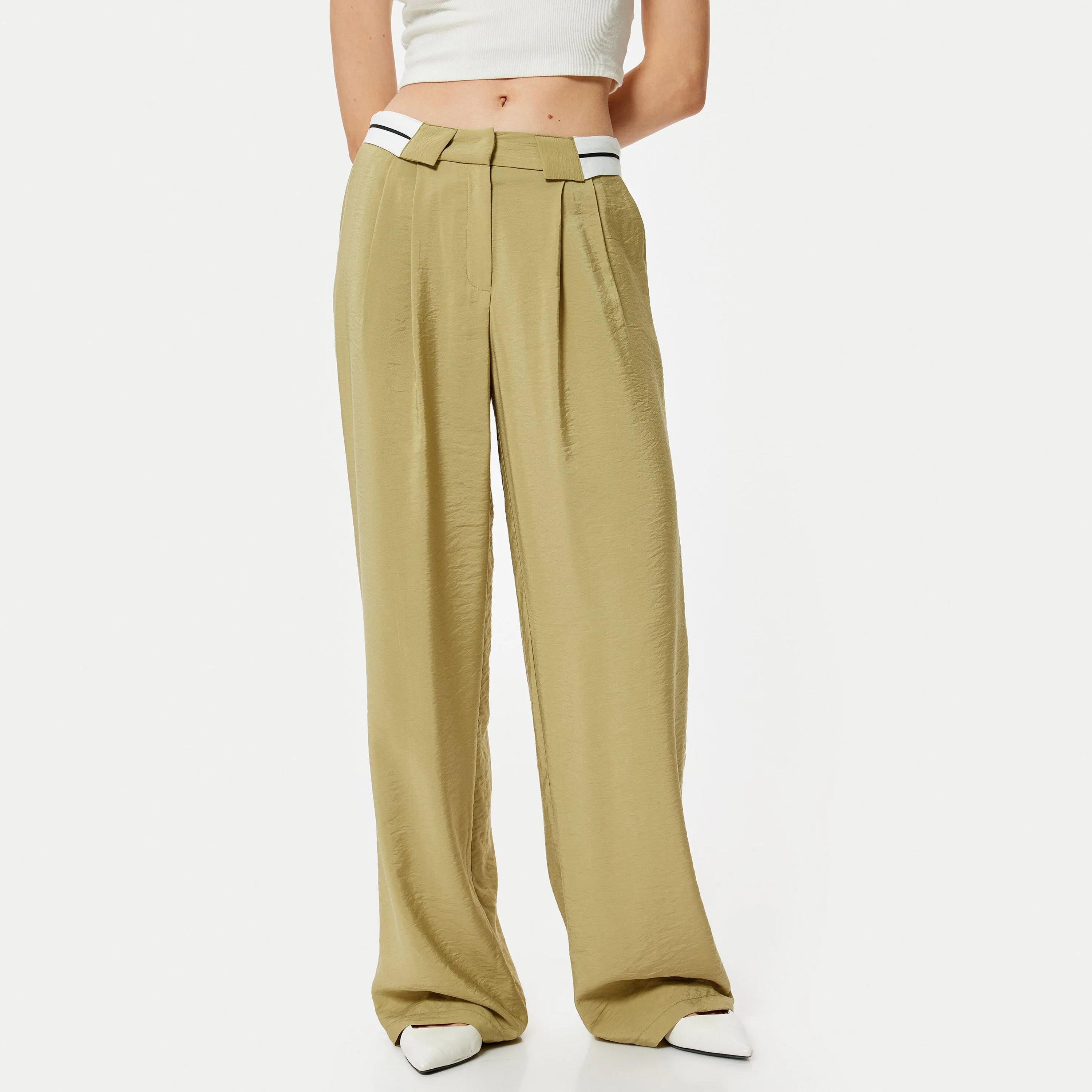 بنطلون نسائي أخضر منقوش بسحاب من كوتون-women-clothing-bottoms-trousers-image-1