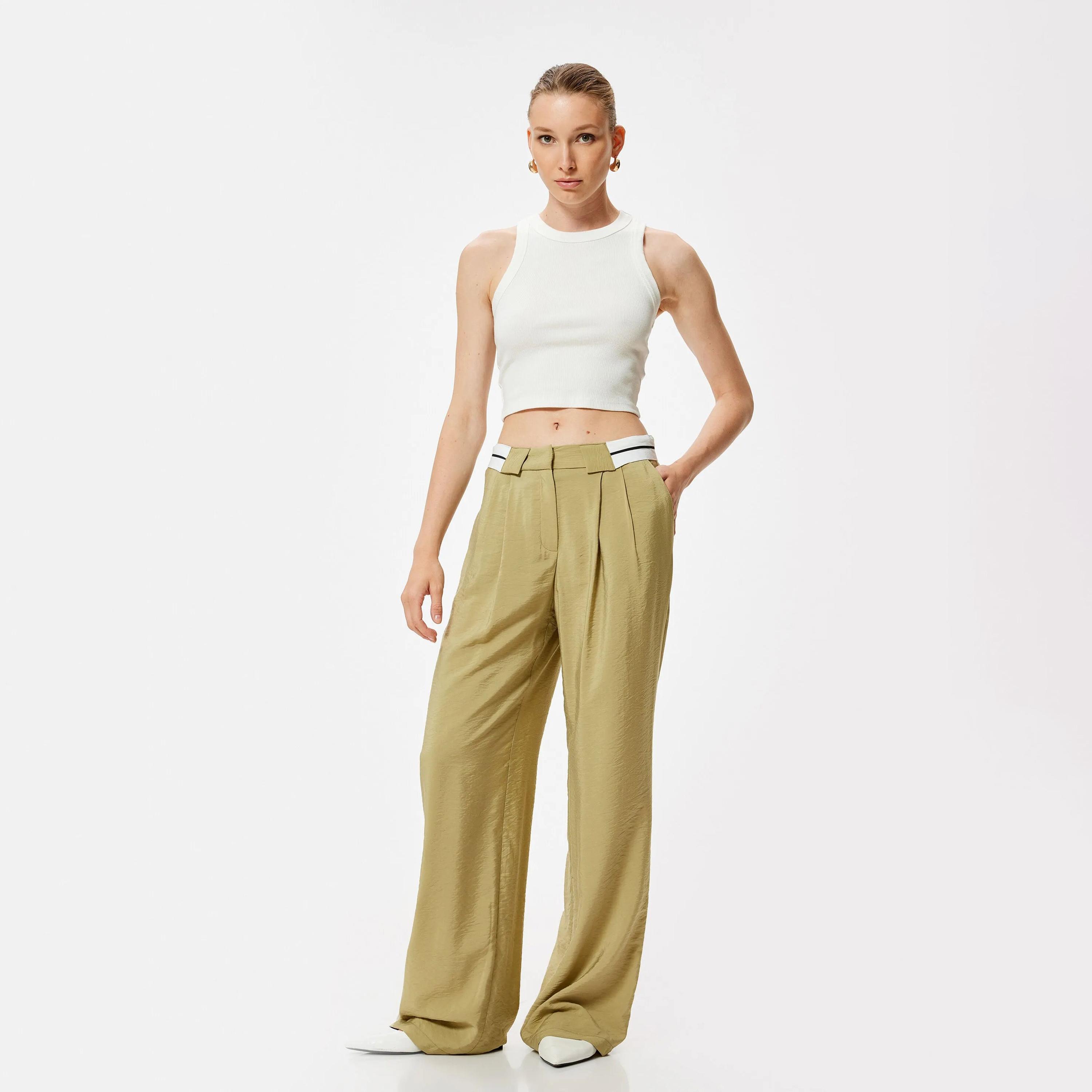 KOTON Green Textured Zipped Women's Trousers-women-clothing-bottoms-trousers-image-2