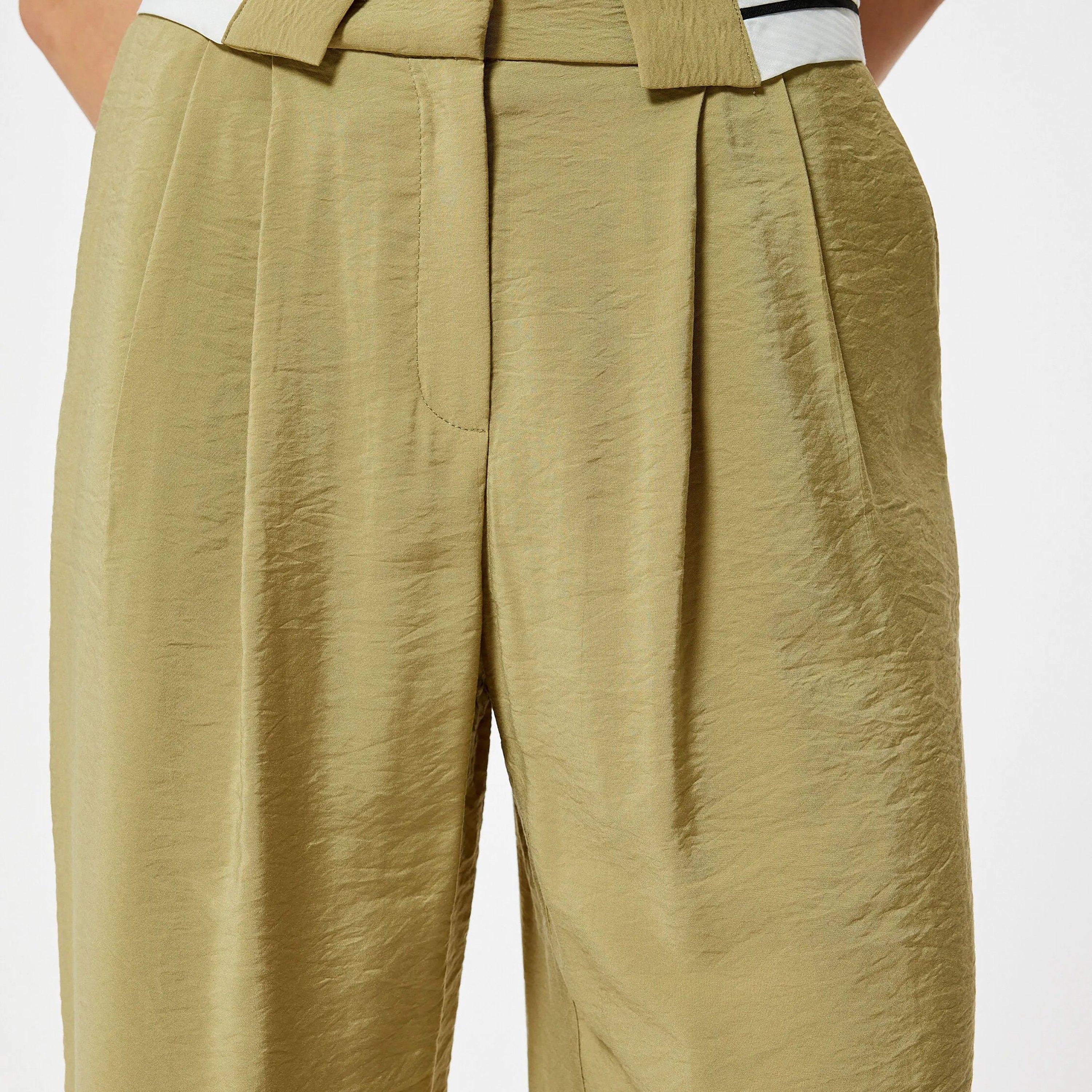 بنطلون نسائي أخضر منقوش بسحاب من كوتون-women-clothing-bottoms-trousers-image-4
