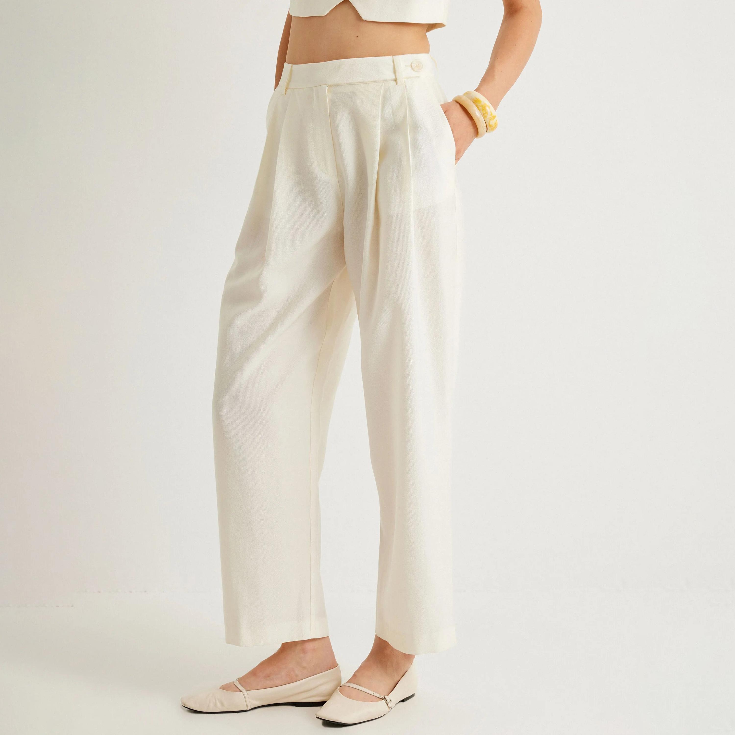 KOTON White Button Women's Trousers-women-clothing-bottoms-trousers-image-1