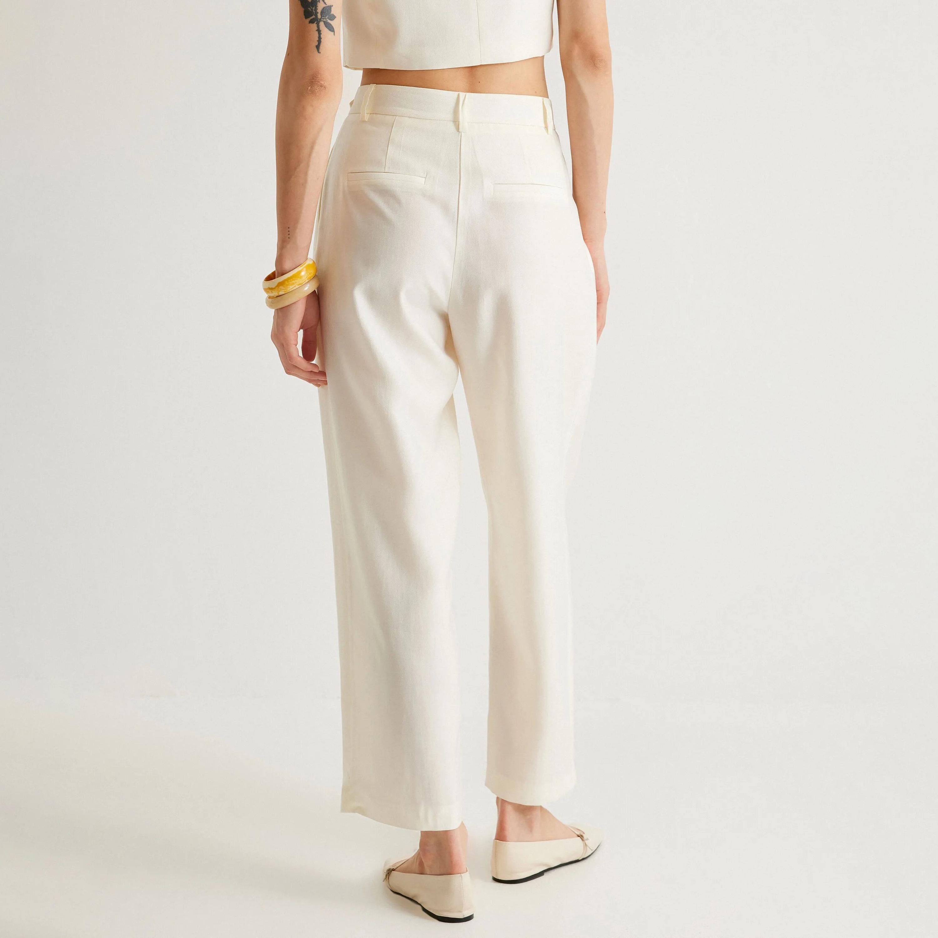 KOTON White Button Women's Trousers-women-clothing-bottoms-trousers-image-3