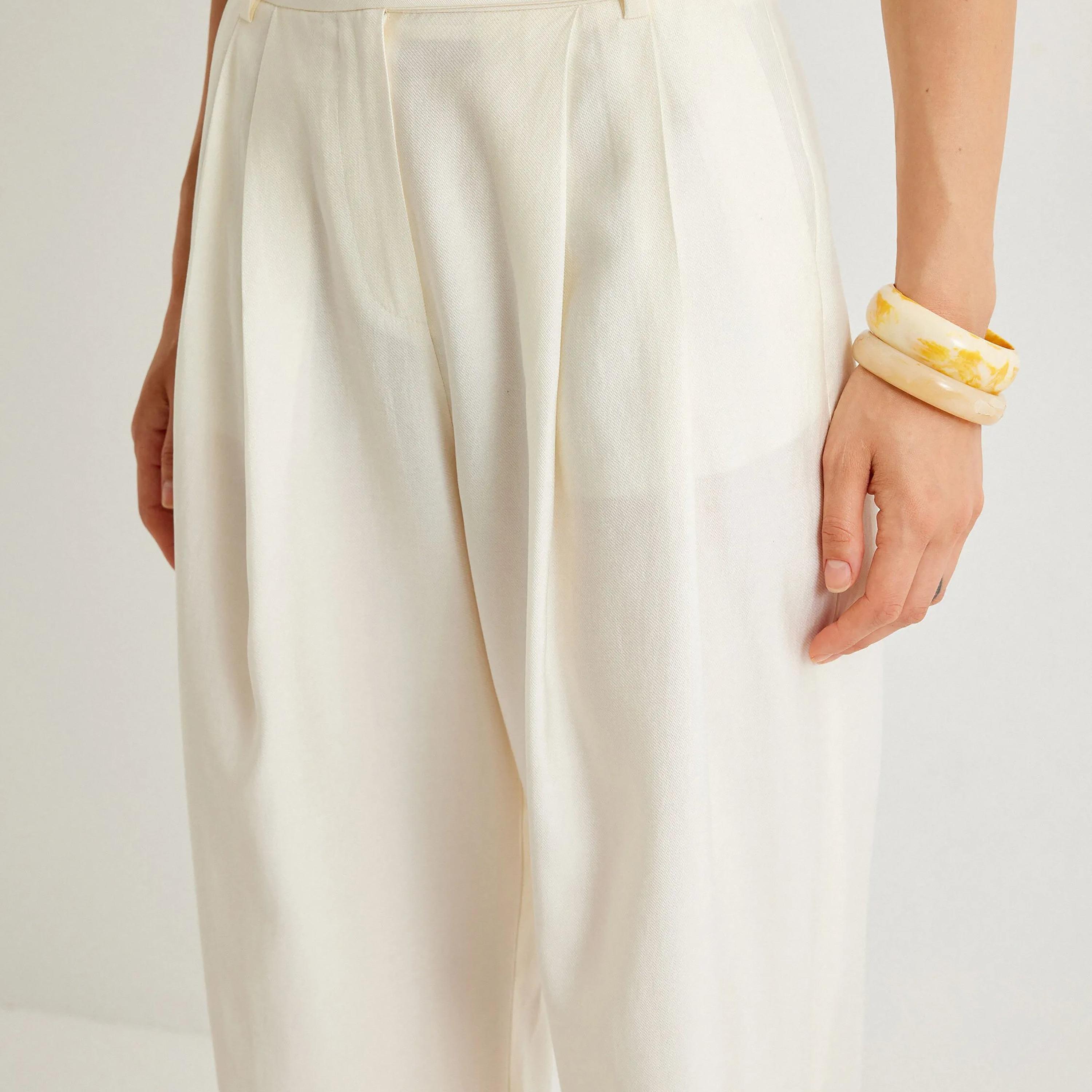 KOTON White Button Women's Trousers-women-clothing-bottoms-trousers-image-4