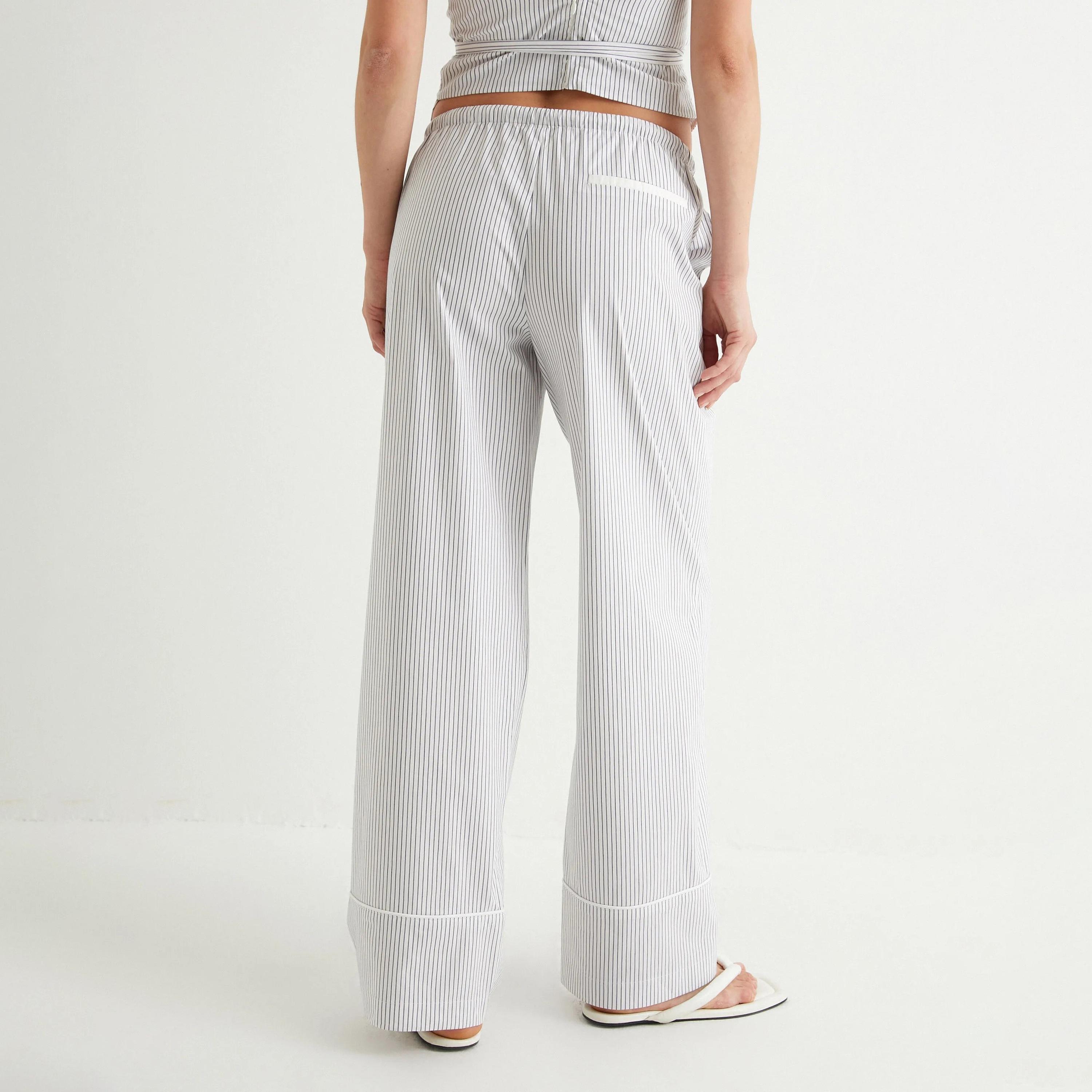 KOTON Blue Striped Drawstring Waist Women's Trousers-women-clothing-bottoms-trousers-image-3