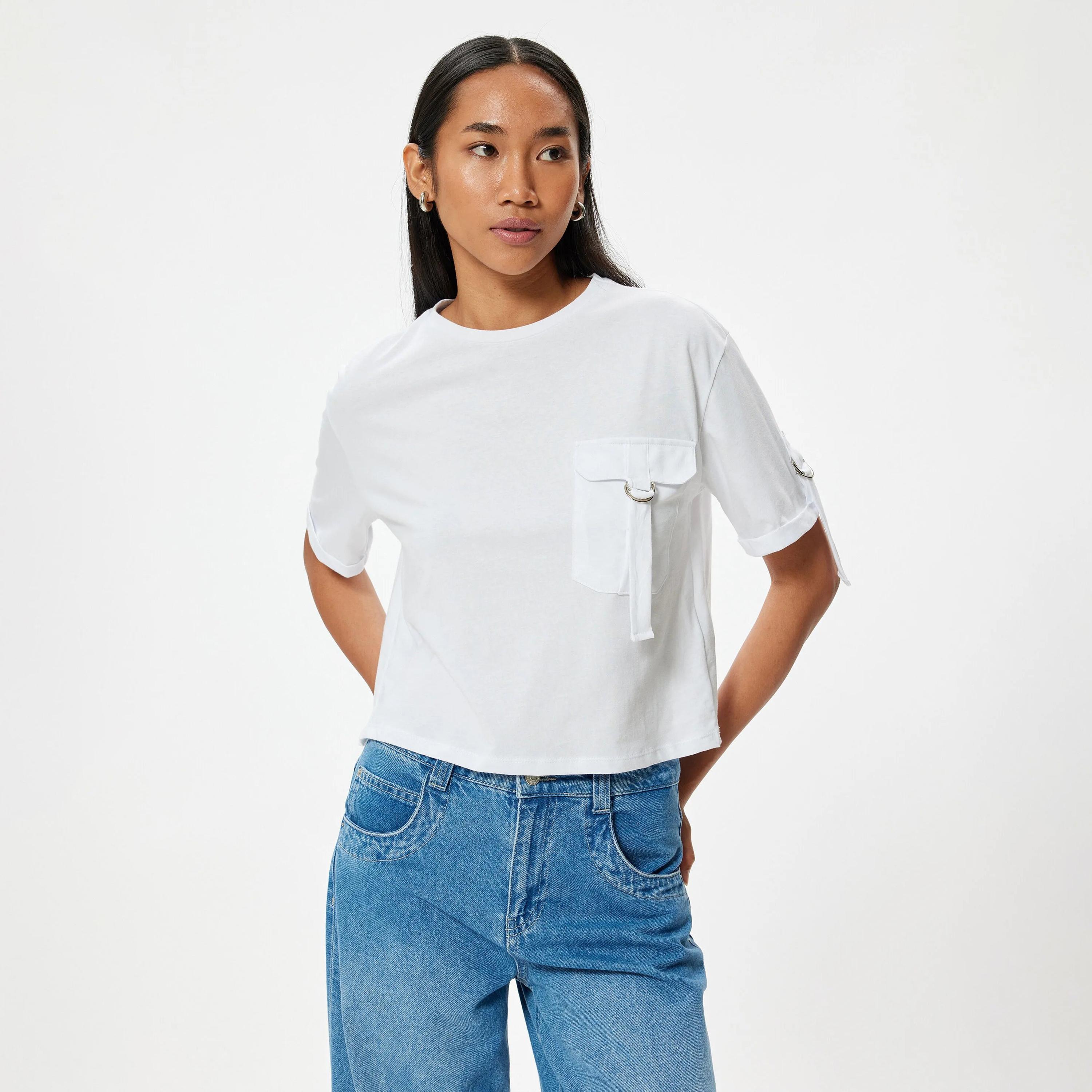 KOTON Cotton Crew Neck Women's T-Shirt-women-clothing-tshirts-image-5