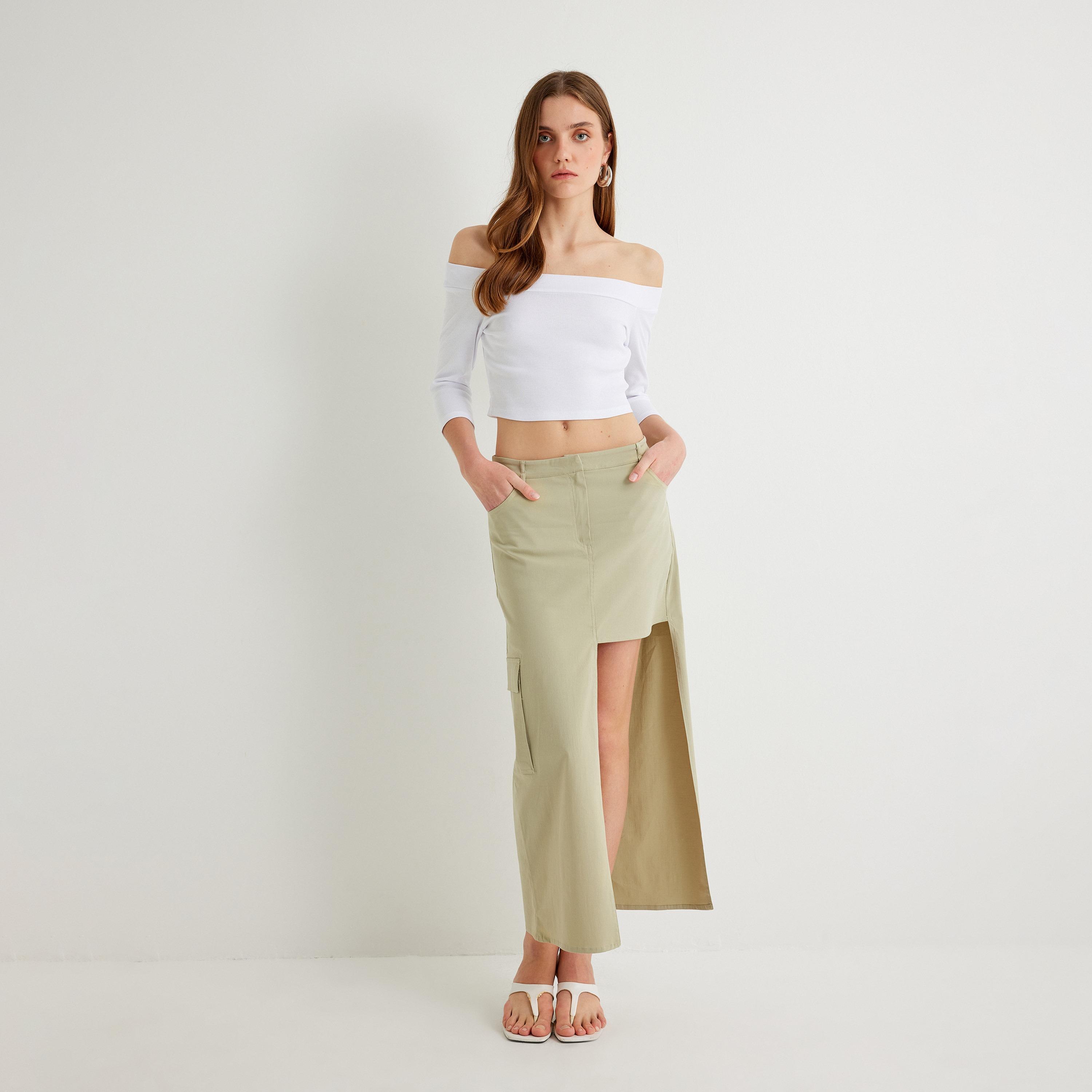 KOTON White Textured Off Shoulder Women's Cropped Top-women-clothing-shirtsandblouses-blouses-image-2