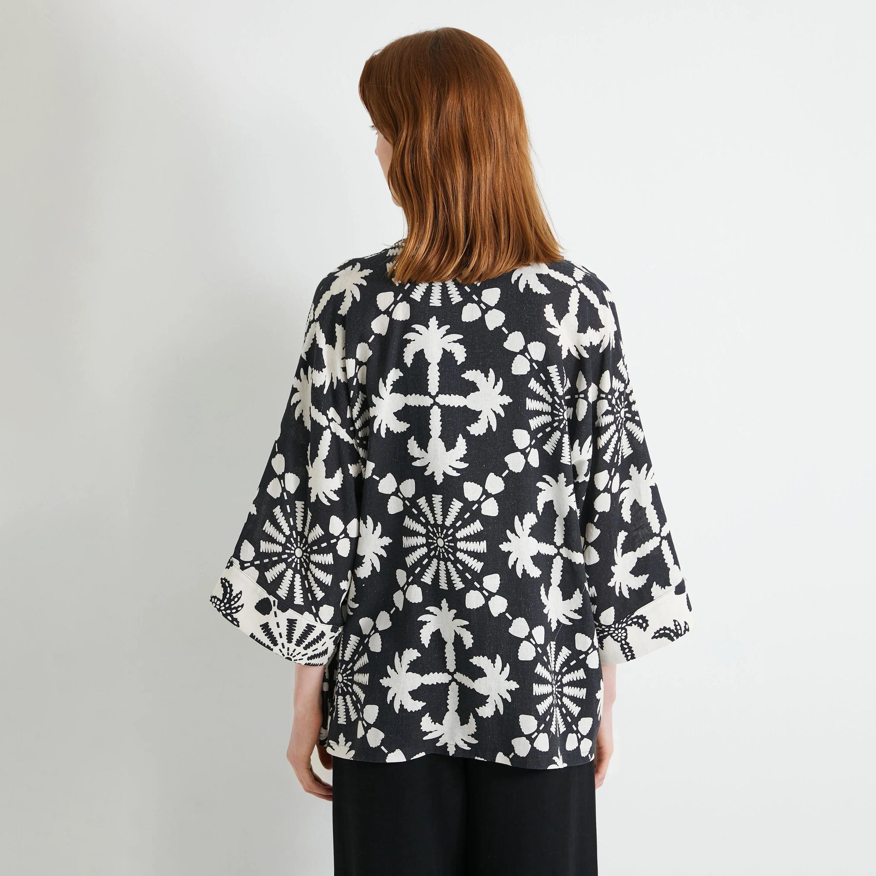 KOTON Black Tropical Motifs Women's Kimono-women-clothing-shirtsandblouses-blouses-image-3