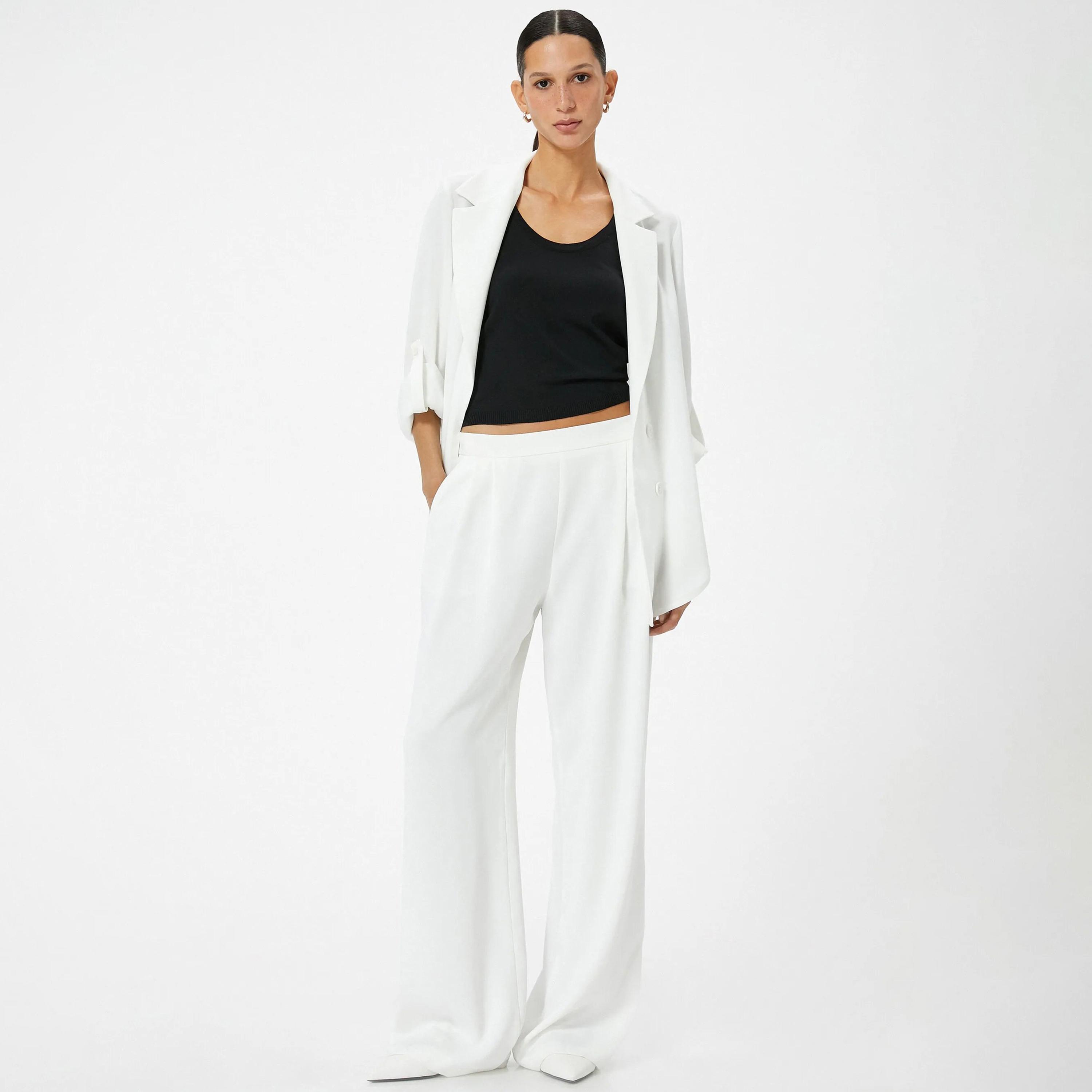 KOTON White Lapel collar Women's Double Breasted Blazer-women-clothing-coatsandjackets-blazers-image-2