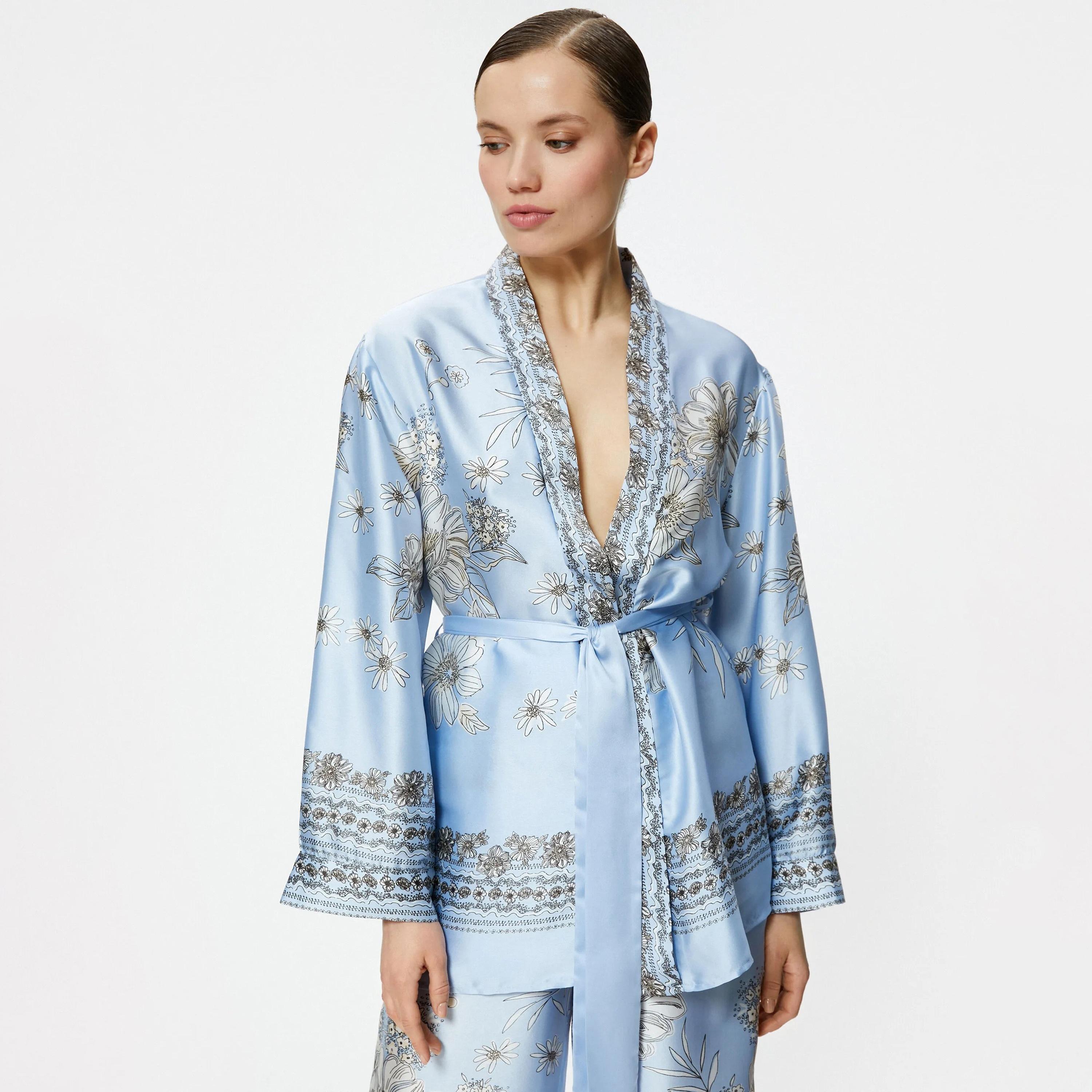KOTON Blue Floral Women's Kimono-women-clothing-shirtsandblouses-blouses-image-1