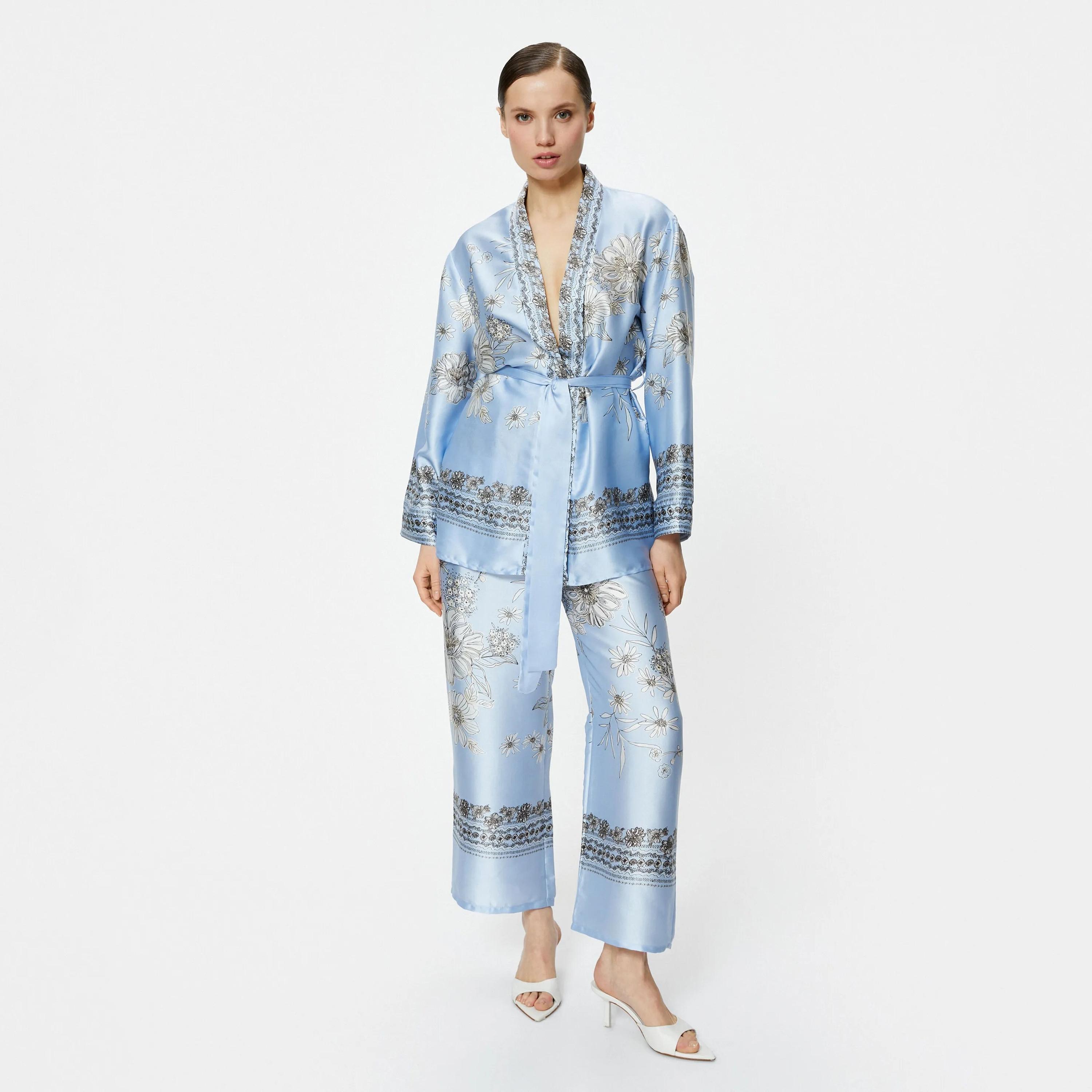 KOTON Blue Floral Women's Kimono-women-clothing-shirtsandblouses-blouses-image-2