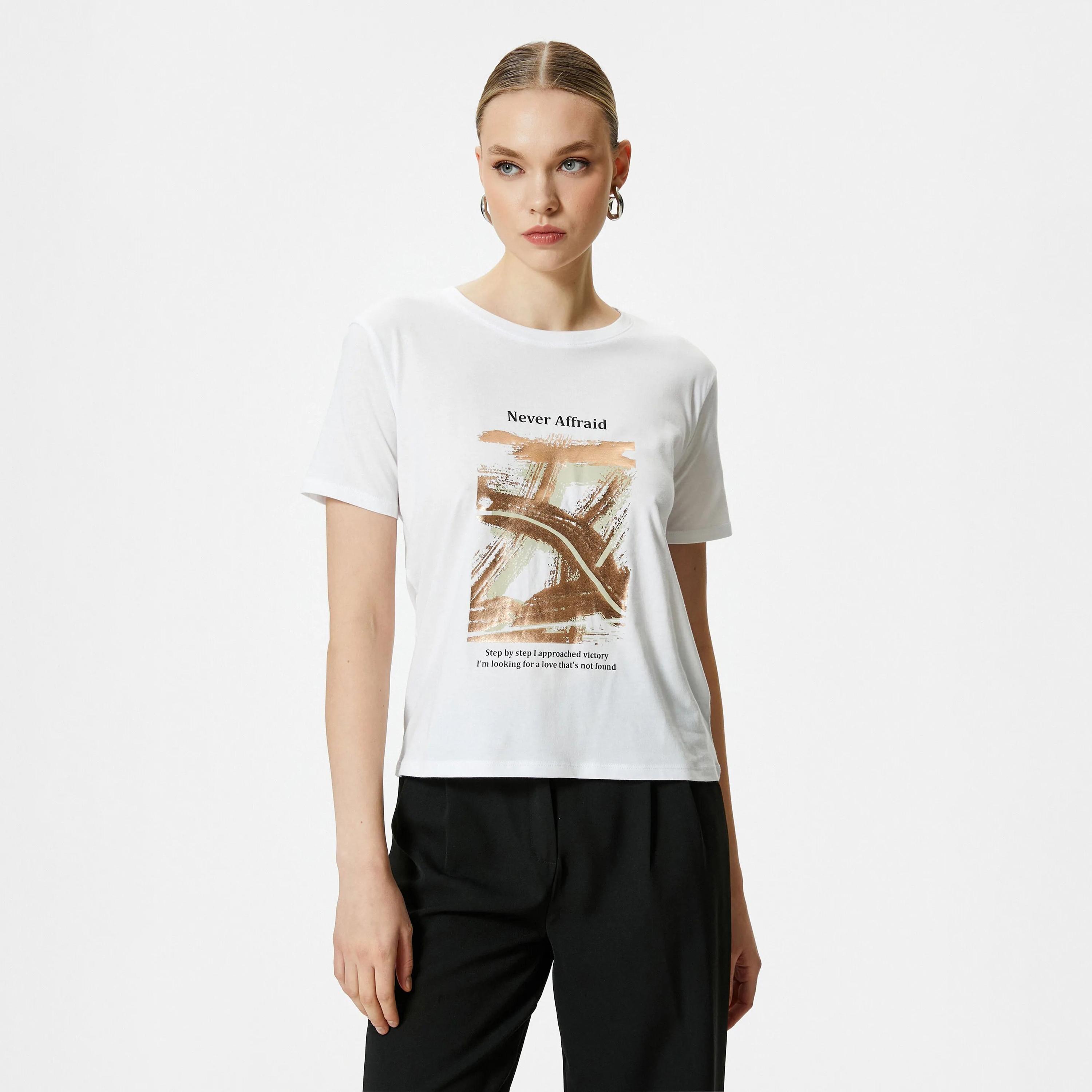 KOTON White Graphic Cotton Crew Neck Women's T-Shirt-women-clothing-tshirts-image-1
