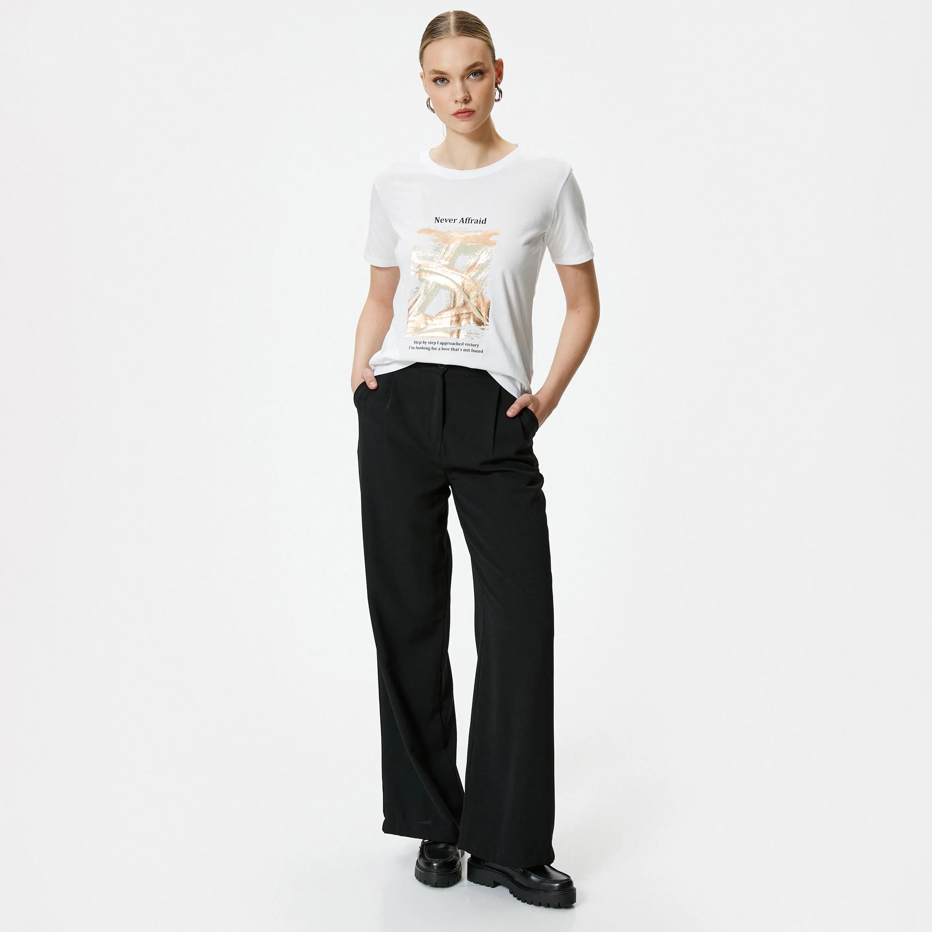 KOTON White Graphic Cotton Crew Neck Women's T-Shirt-women-clothing-tshirts-image-2