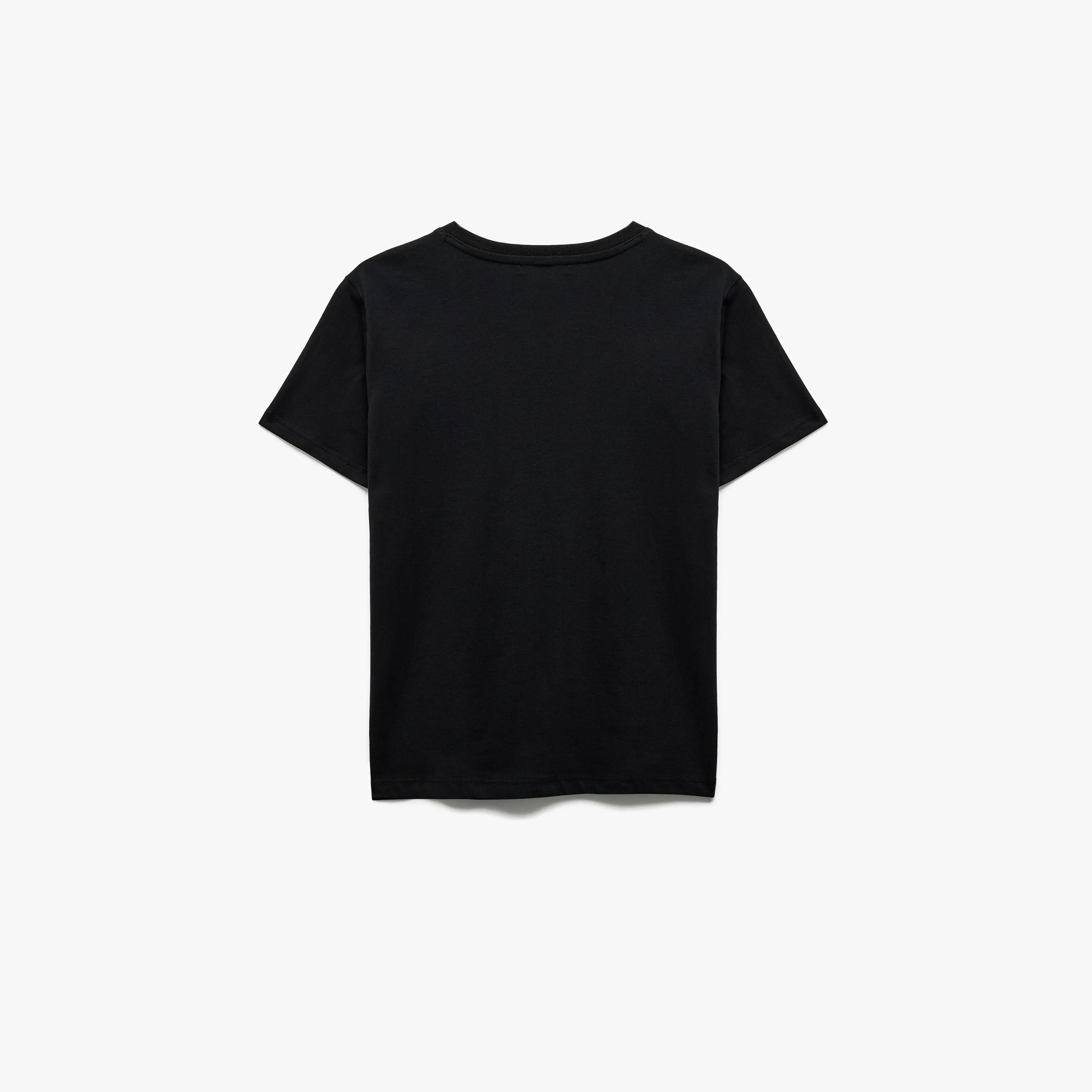 KOTON Black Embroidered Text Cotton Crew Neck Women's T-Shirt-women-clothing-tshirts-image-3