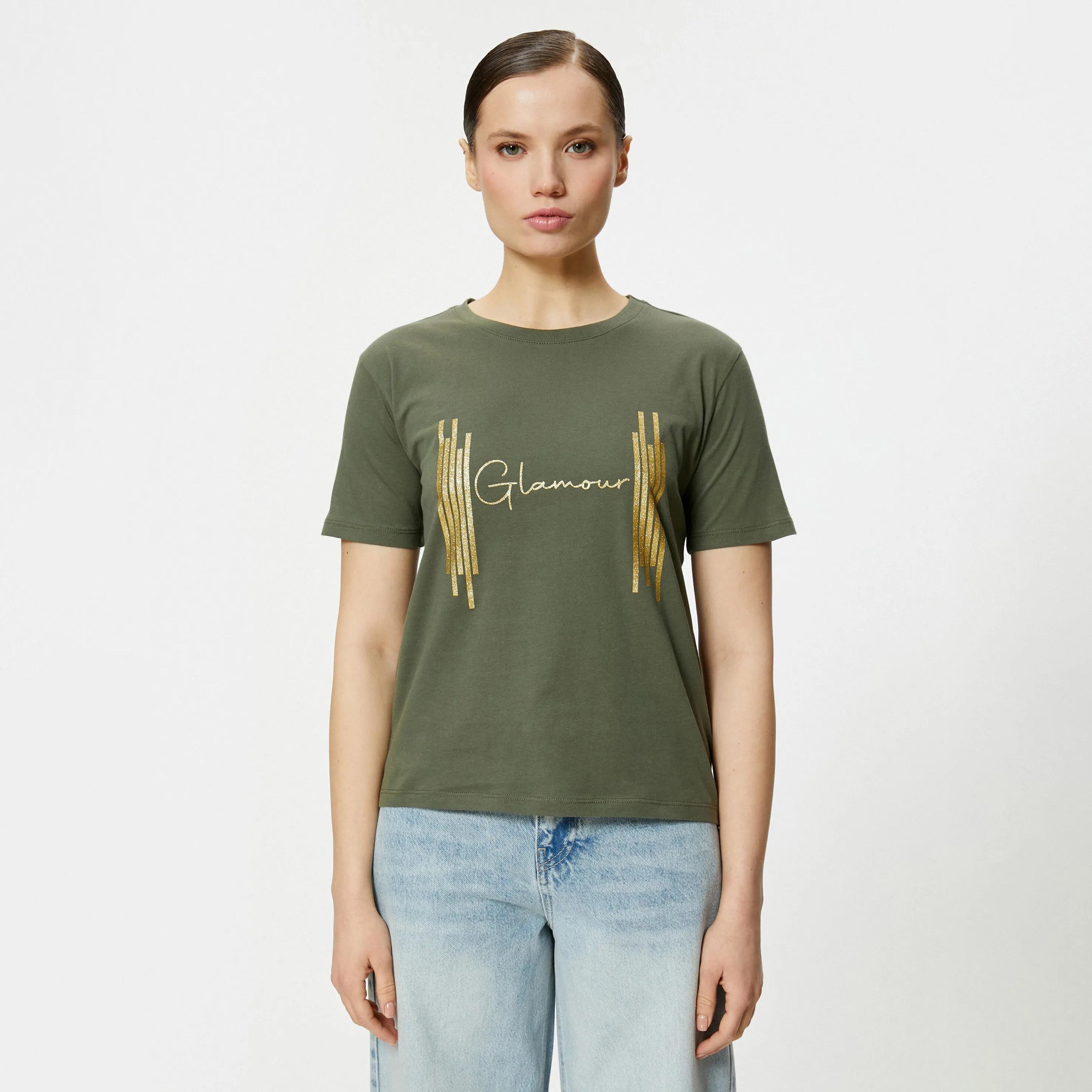 تي شيرت نسائي من القطن المطبوع باللون الأخضر برقبة دائرية من كوتون-women-clothing-tshirts-image-1