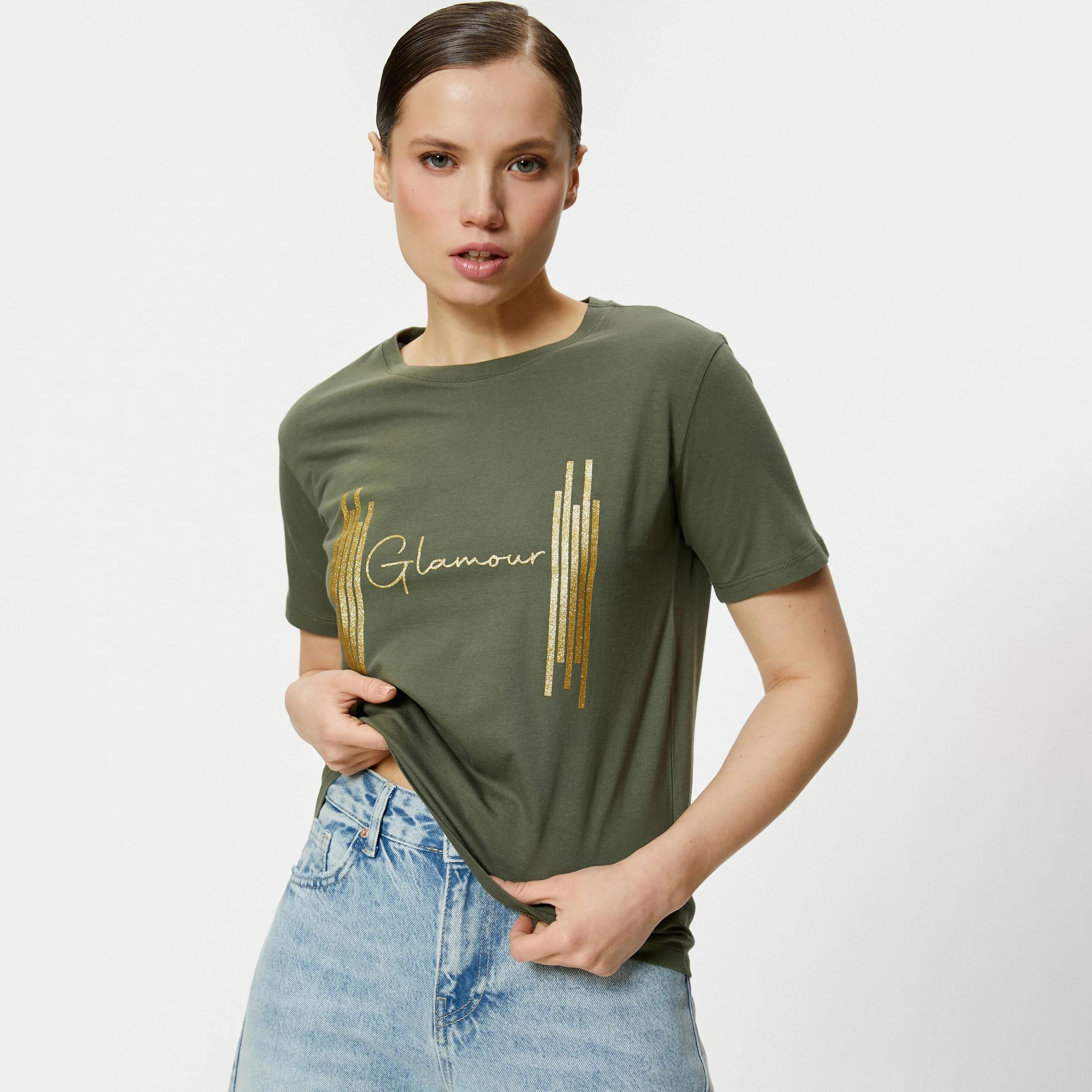 تي شيرت نسائي من القطن المطبوع باللون الأخضر برقبة دائرية من كوتون-women-clothing-tshirts-image-2