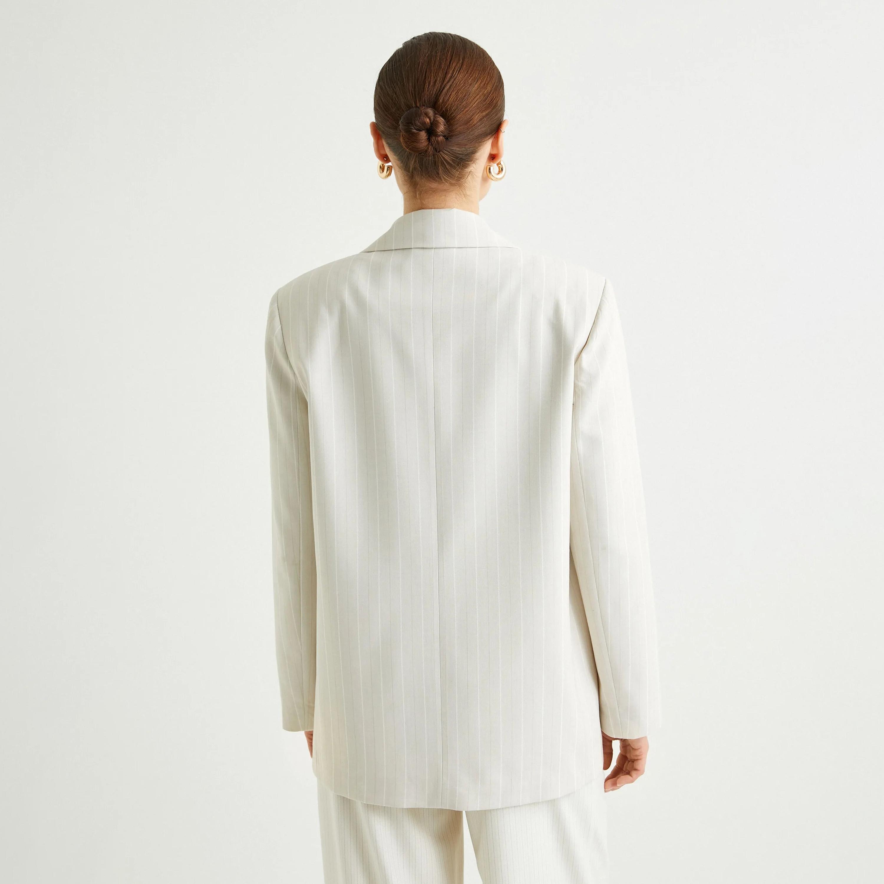 KOTON White Striped Lapel collar Women's Single Breasted Blazer-women-clothing-coatsandjackets-blazers-image-3