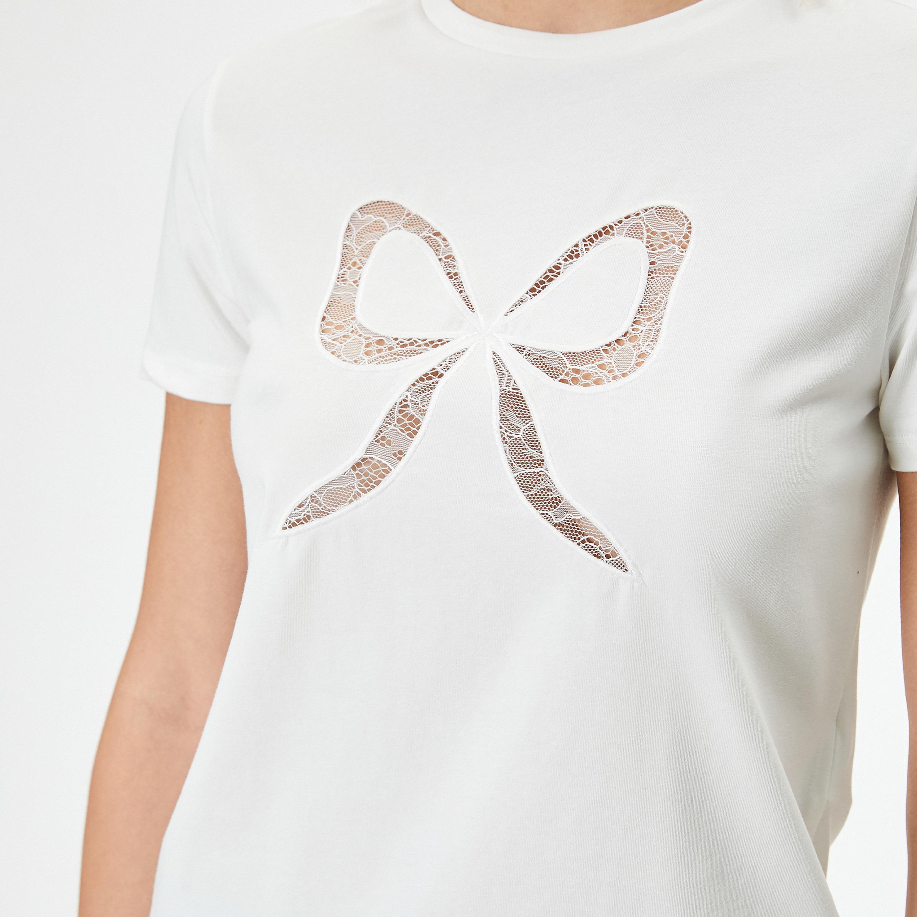 KOTON White Laced Bow Women's T-Shirt-women-clothing-tshirts-image-4