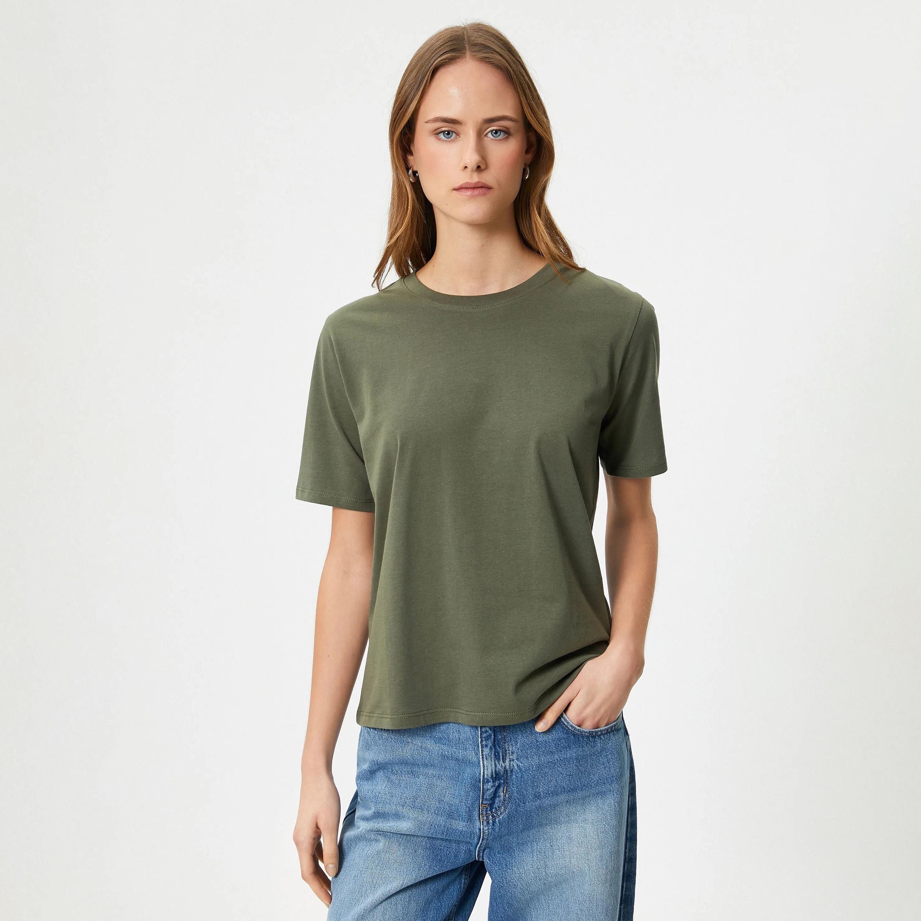 KOTON Green Cotton Crew Neck Women's T-Shirt-women-clothing-tshirts-image-1