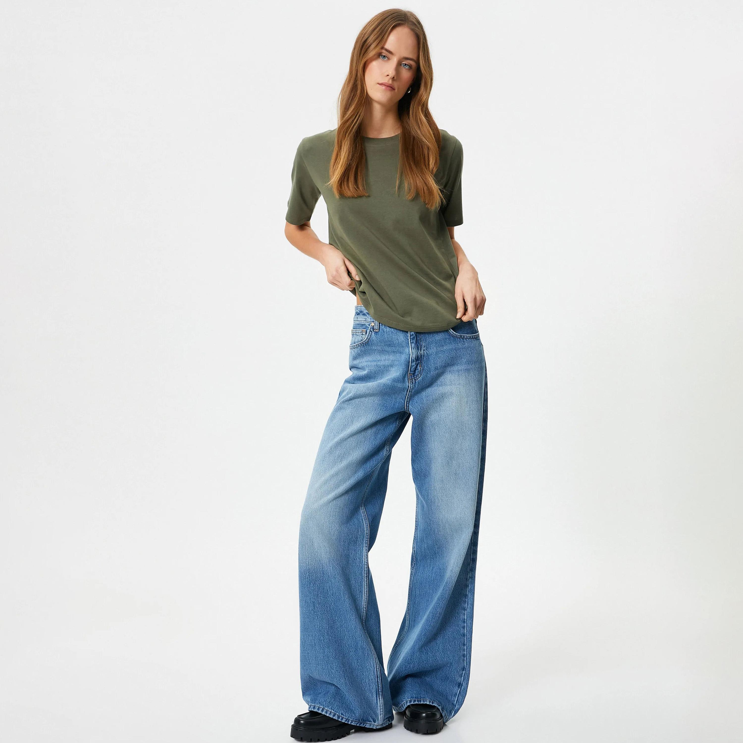 KOTON Green Cotton Crew Neck Women's T-Shirt-women-clothing-tshirts-image-2