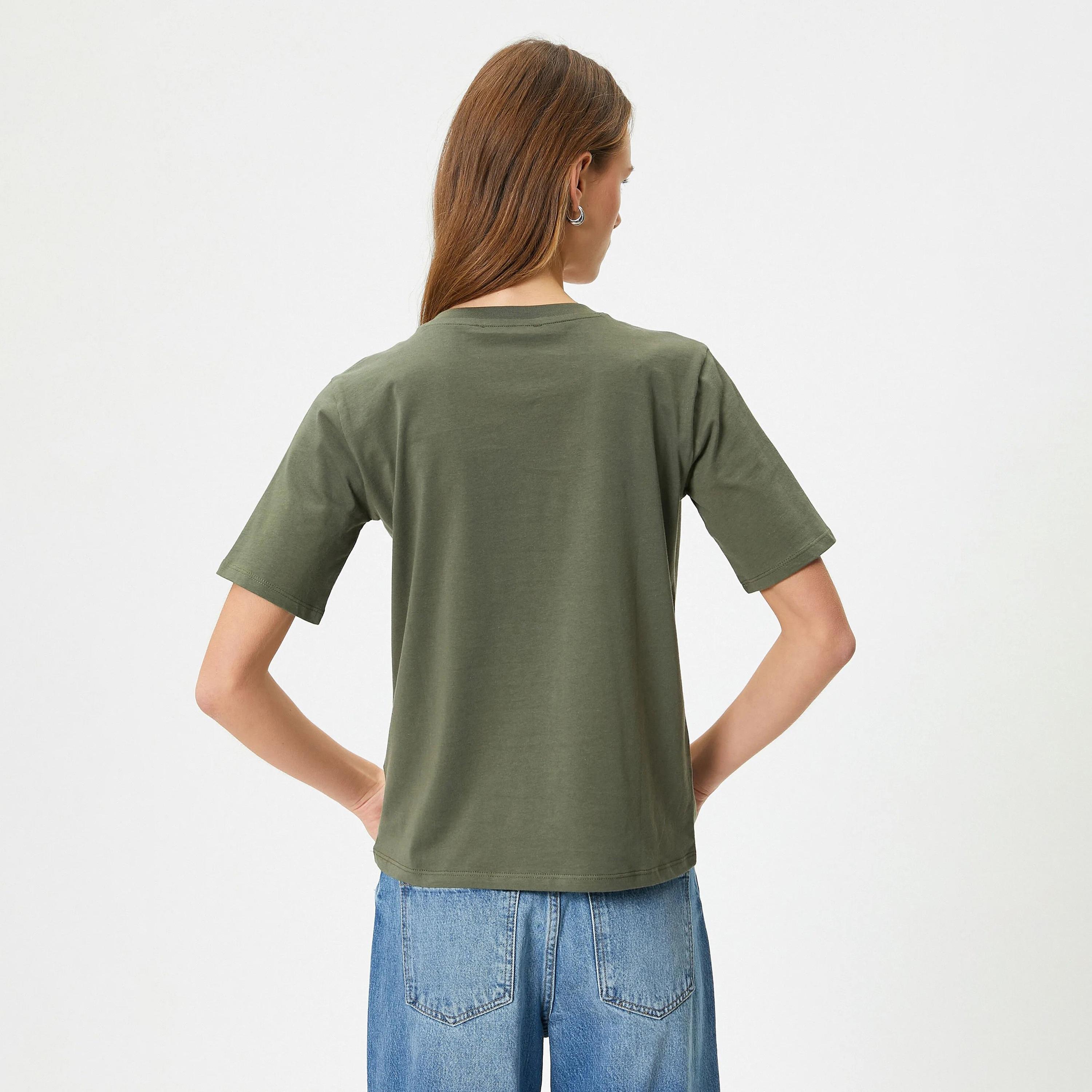 KOTON Green Cotton Crew Neck Women's T-Shirt-women-clothing-tshirts-image-3
