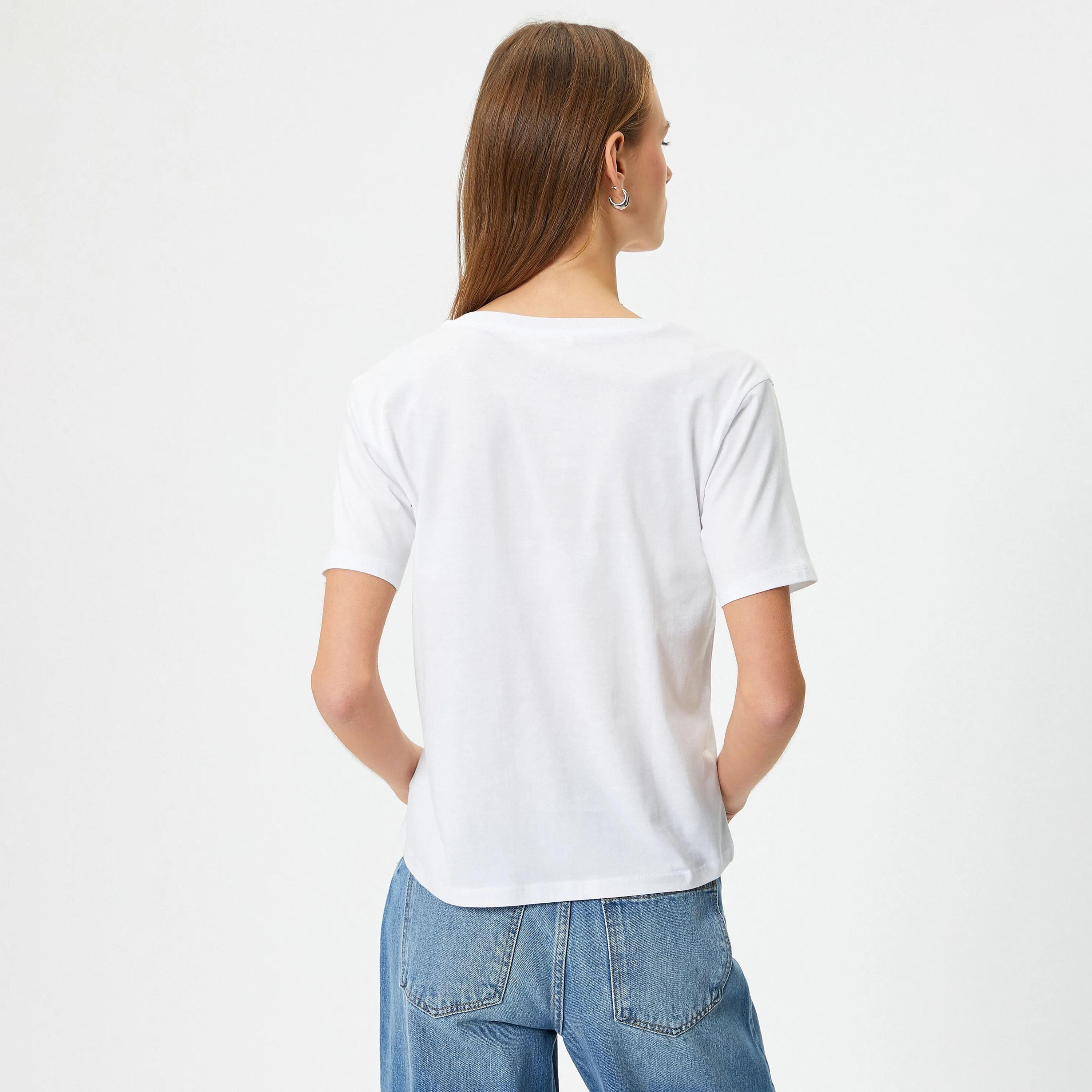 KOTON White Cotton Women's T-Shirt-women-clothing-tshirts-image-3