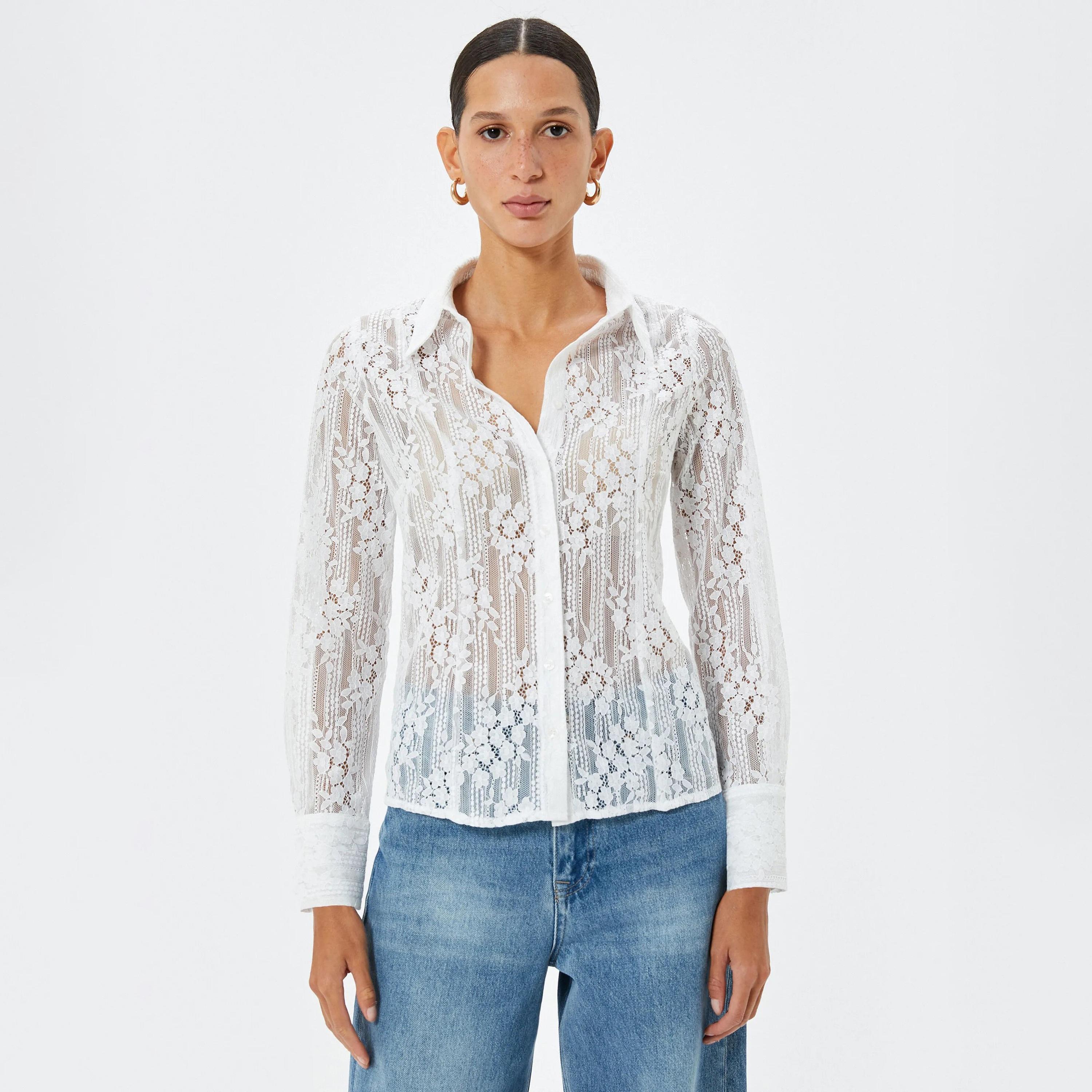 KOTON White Lace Collared Women's Shirt-women-clothing-shirtsandblouses-shirts-image-1