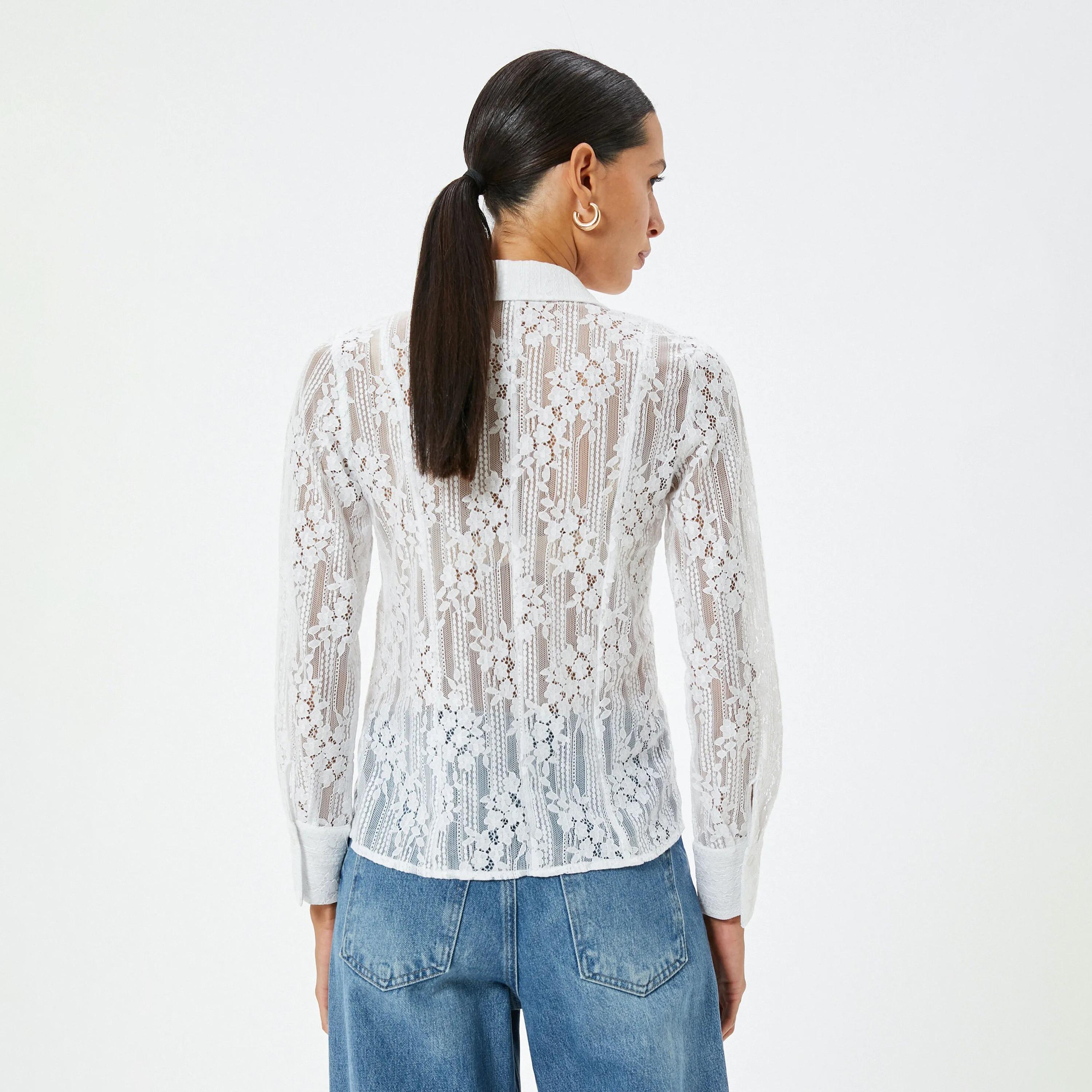 KOTON White Lace Collared Women's Shirt-women-clothing-shirtsandblouses-shirts-image-3