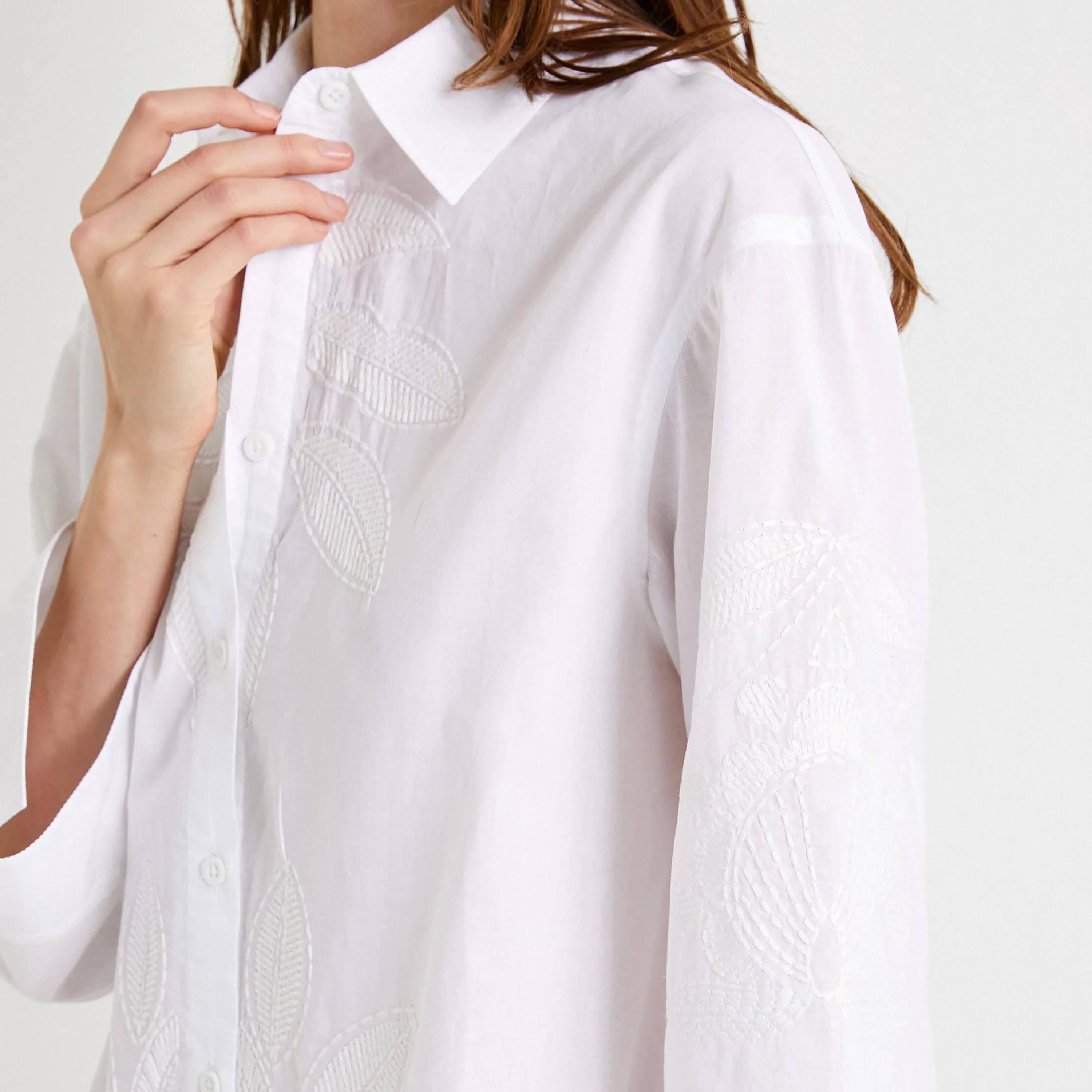 KOTON White Embroidered Collared Women's Midi Shirt Dress-women-clothing-dresses-image-4