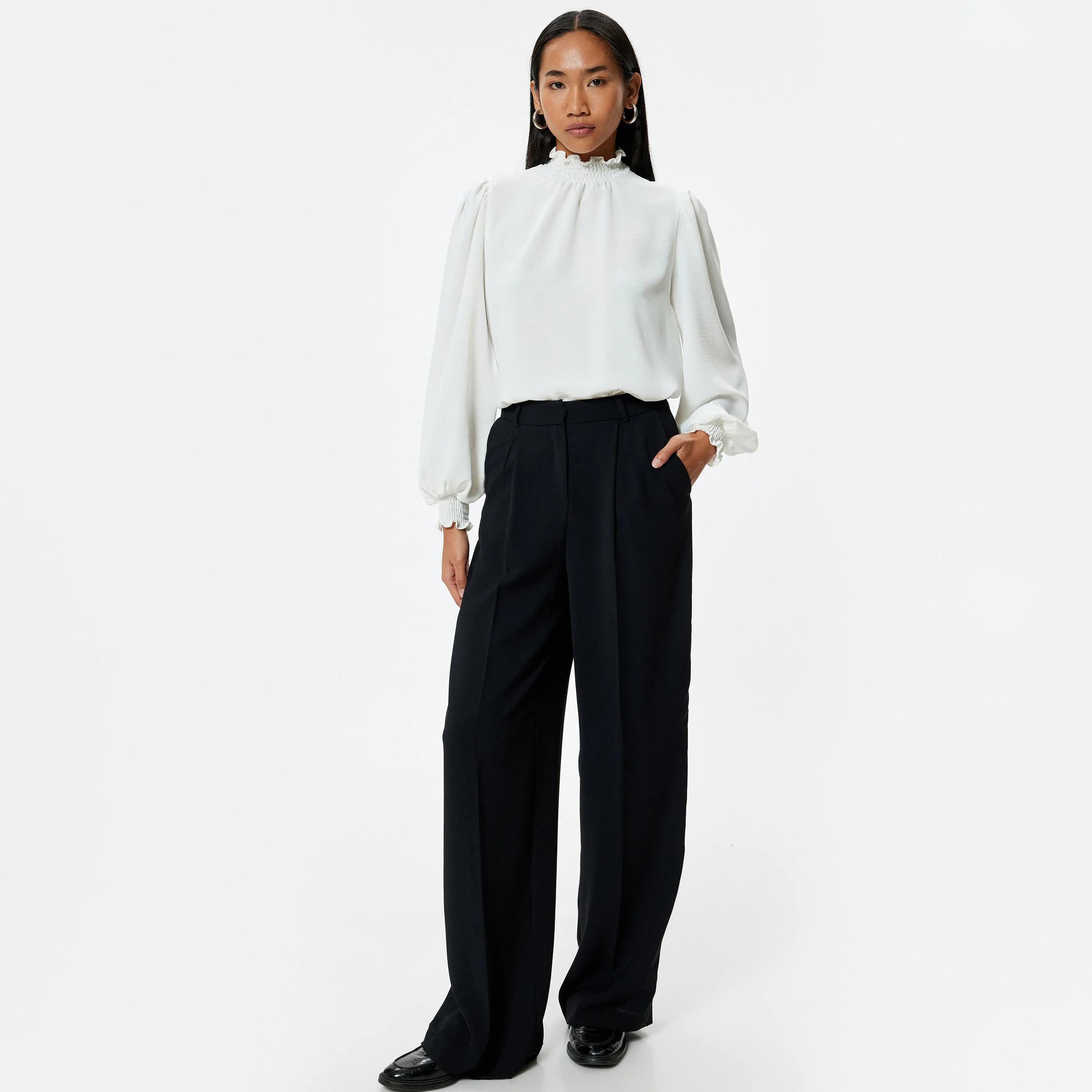 KOTON White Ruffle High Neck Balloon Sleeves Women's Top-women-clothing-shirtsandblouses-blouses-image-2