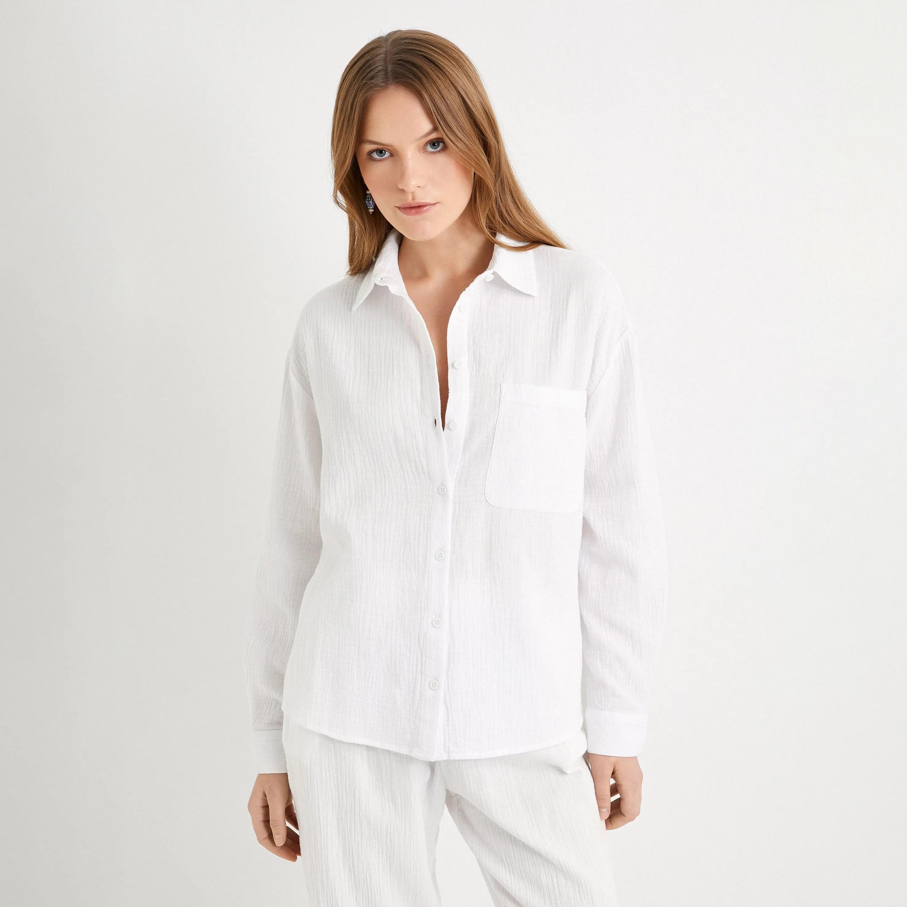 قميص نسائي أبيض من القطن المزخرف من كوتون-women-clothing-shirtsandblouses-shirts-image-1