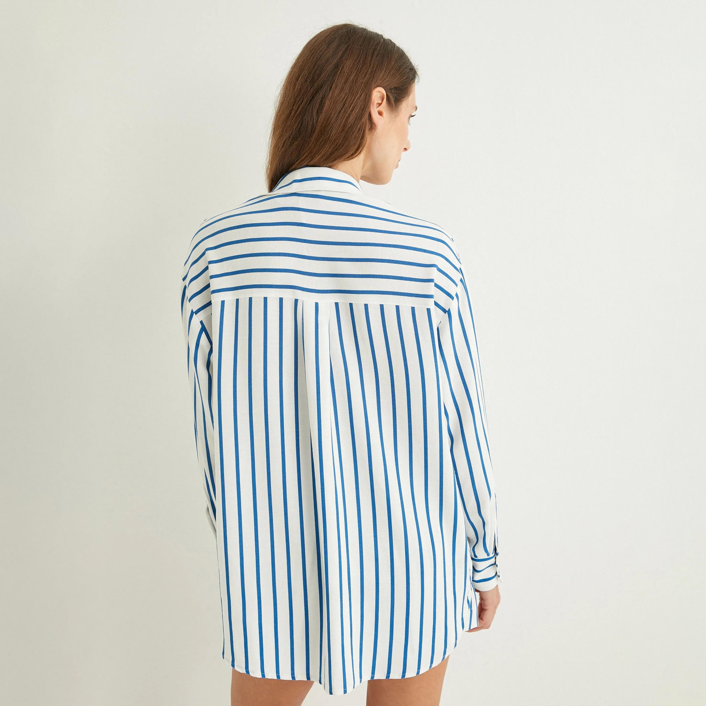 KOTON Blue Striped Collared Women's Shirt-women-clothing-shirtsandblouses-shirts-image-3