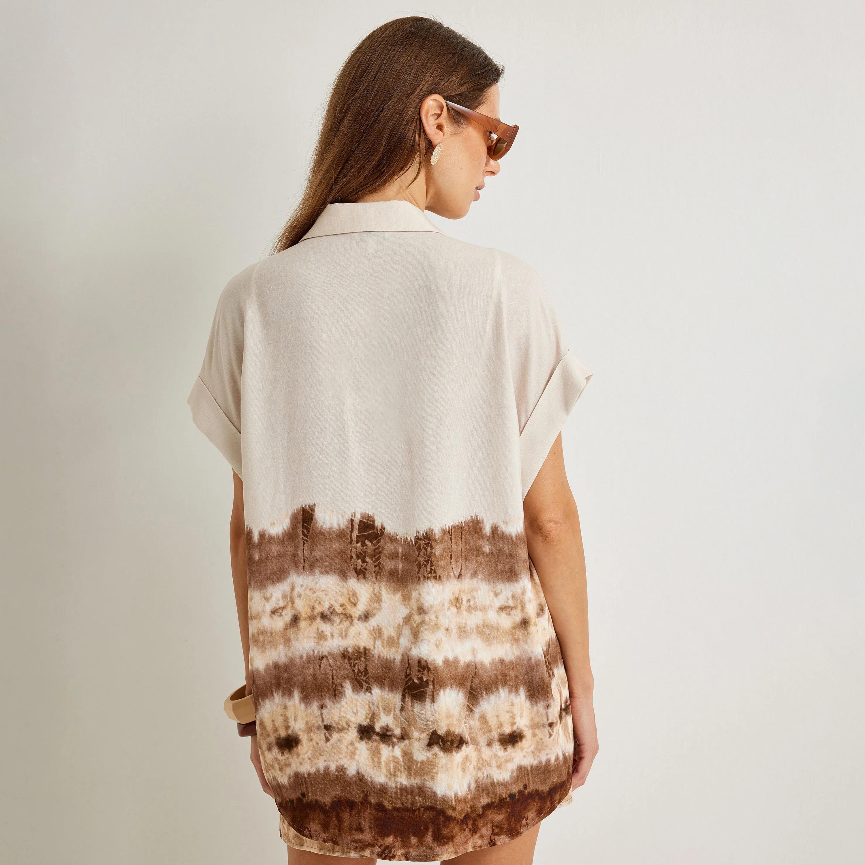 KOTON Brown Tie Dye Collared Women's Shirt-women-clothing-shirtsandblouses-shirts-image-3