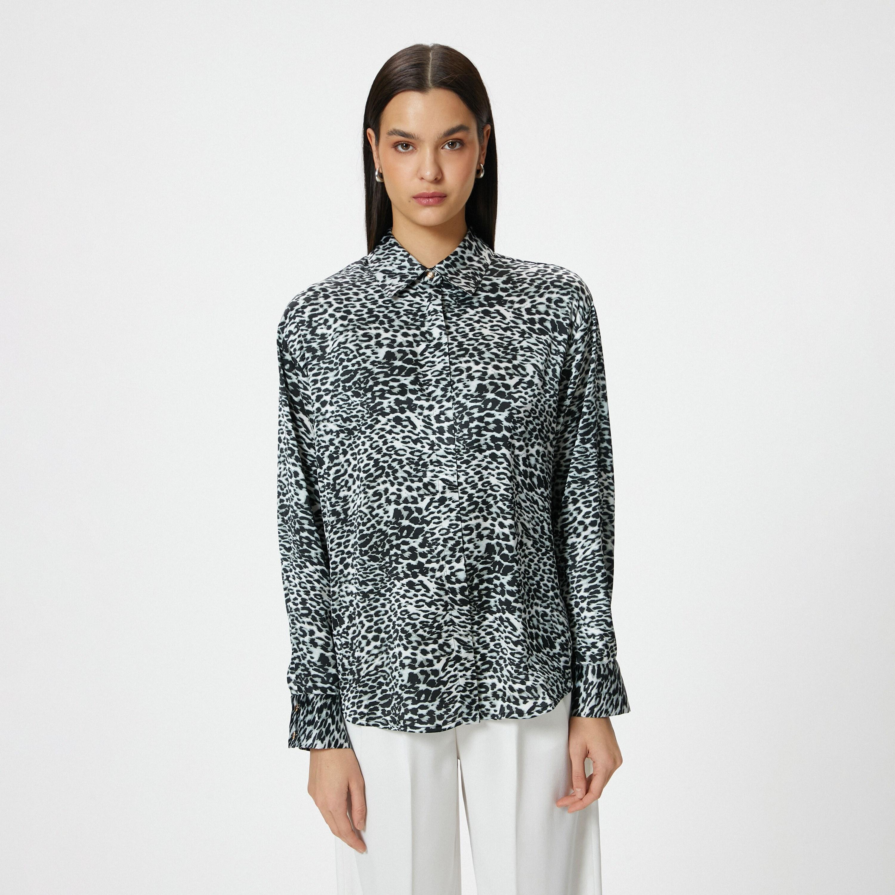 قميص نسائي أسود بطبعة حيوانية من كوتون-women-clothing-shirtsandblouses-shirts-image-1