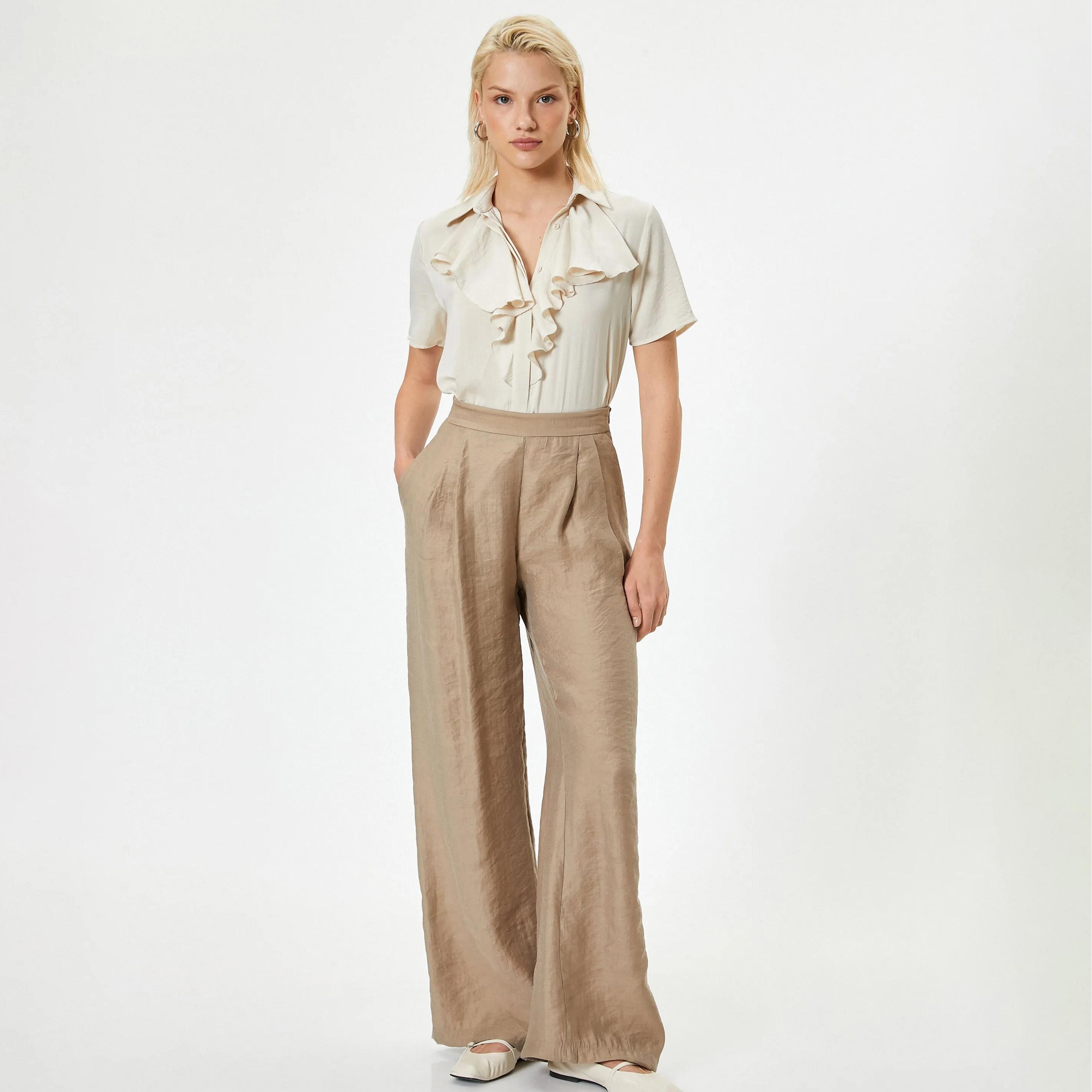 KOTON Beige Ruffled Collared Women's Shirt-women-clothing-shirtsandblouses-shirts-image-2