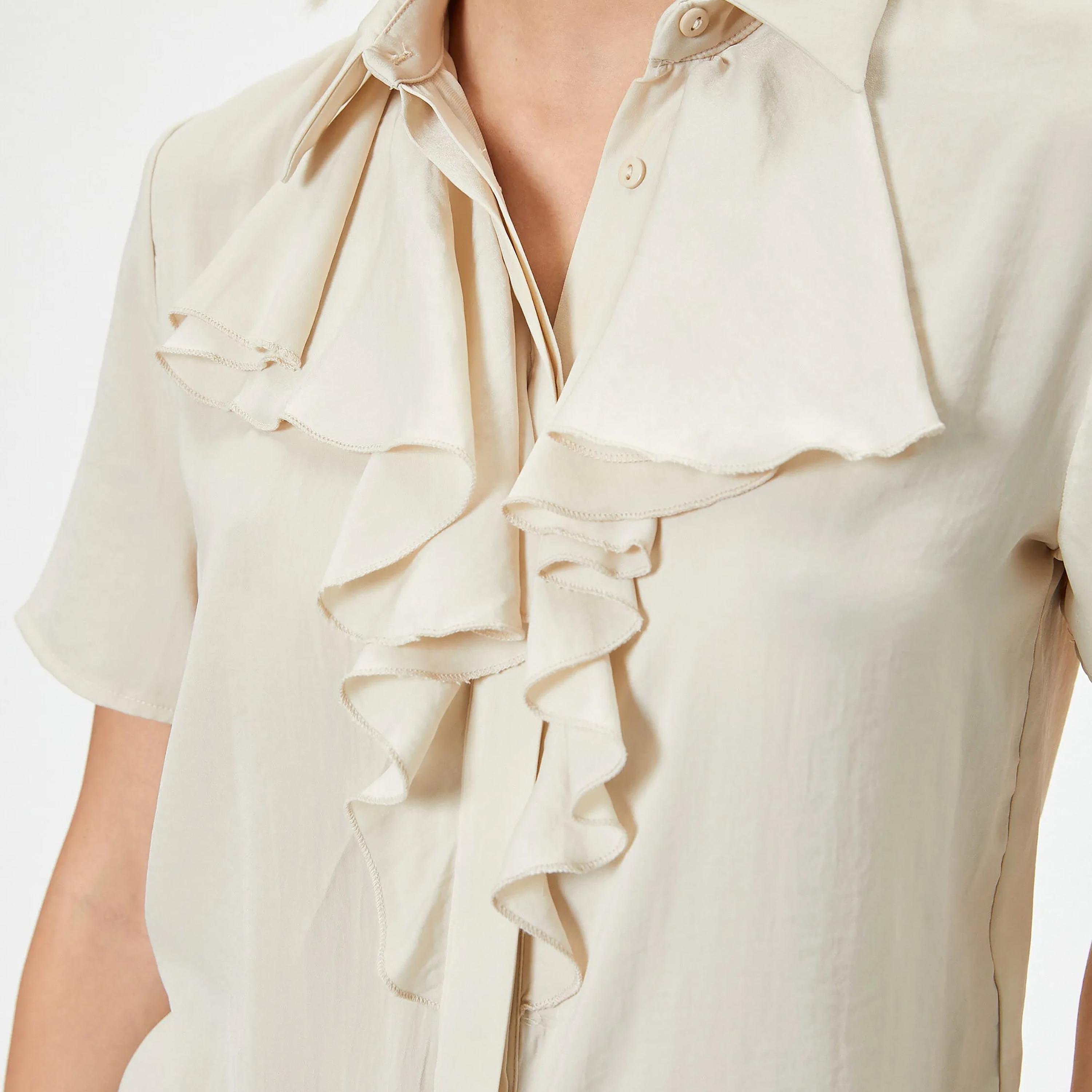 KOTON Beige Ruffled Collared Women's Shirt-women-clothing-shirtsandblouses-shirts-image-4