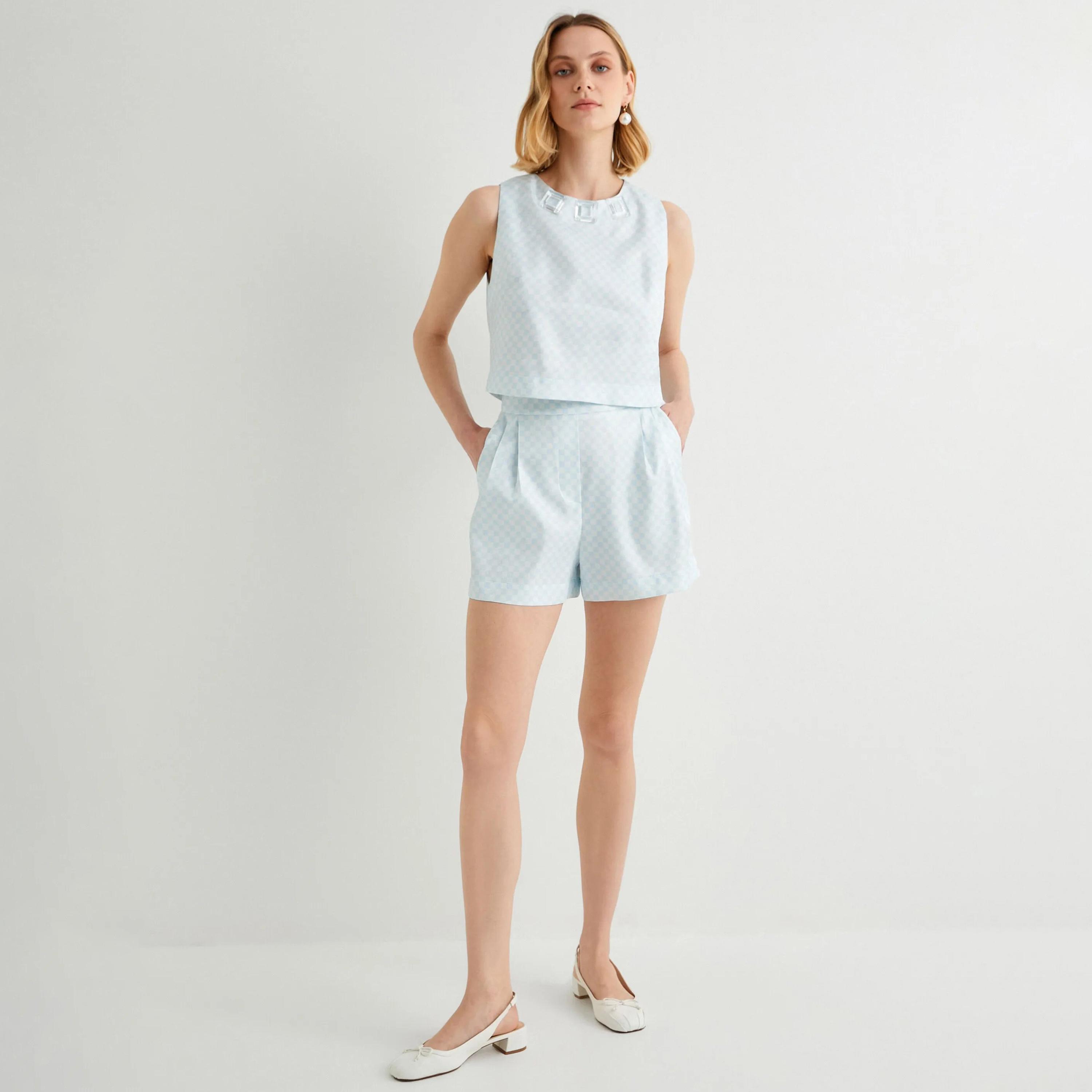 KOTON Blue Checkerboard Women's Top-women-clothing-shirtsandblouses-blouses-image-2