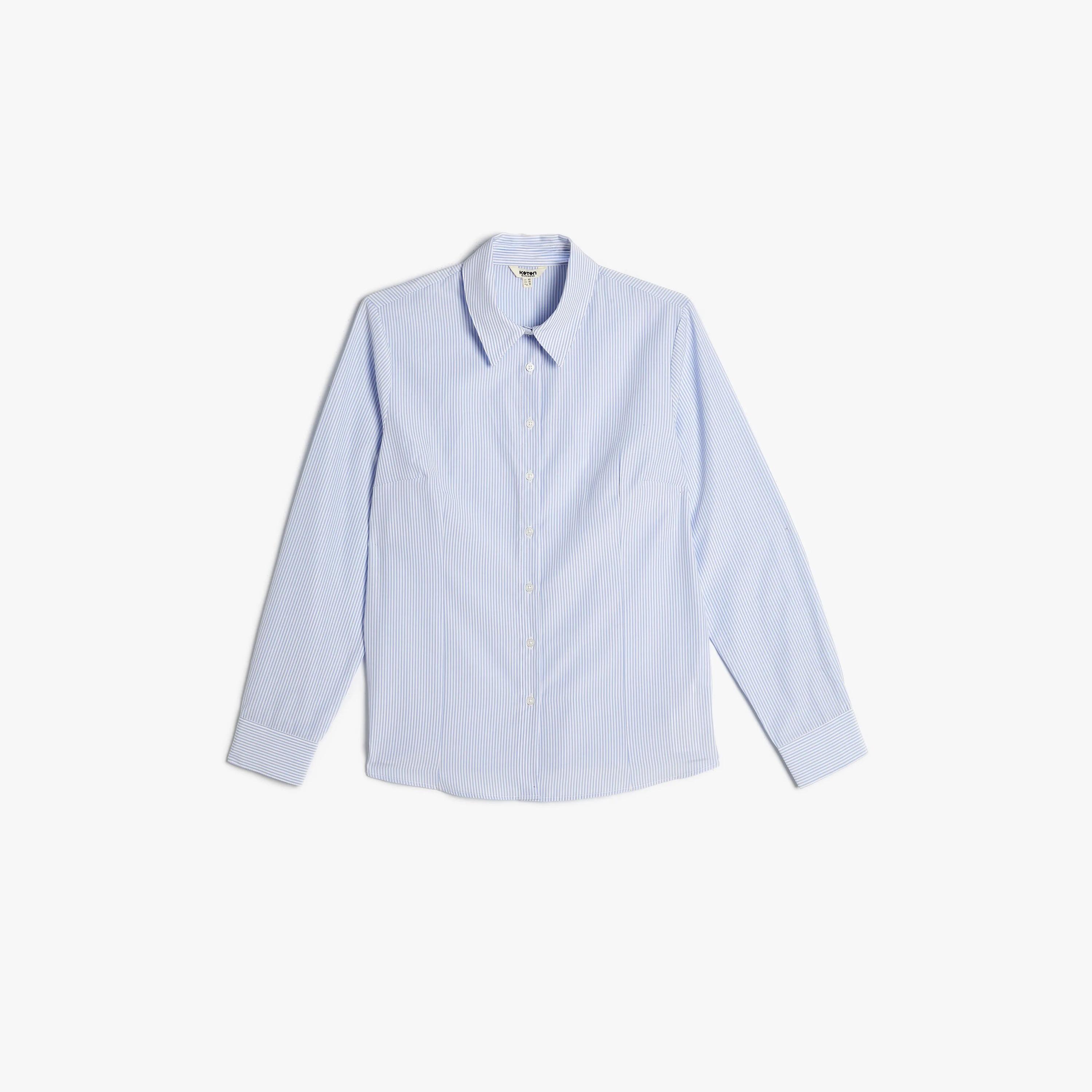 KOTON Blue Striped Collared Women's Shirt-women-clothing-shirtsandblouses-shirts-image-1
