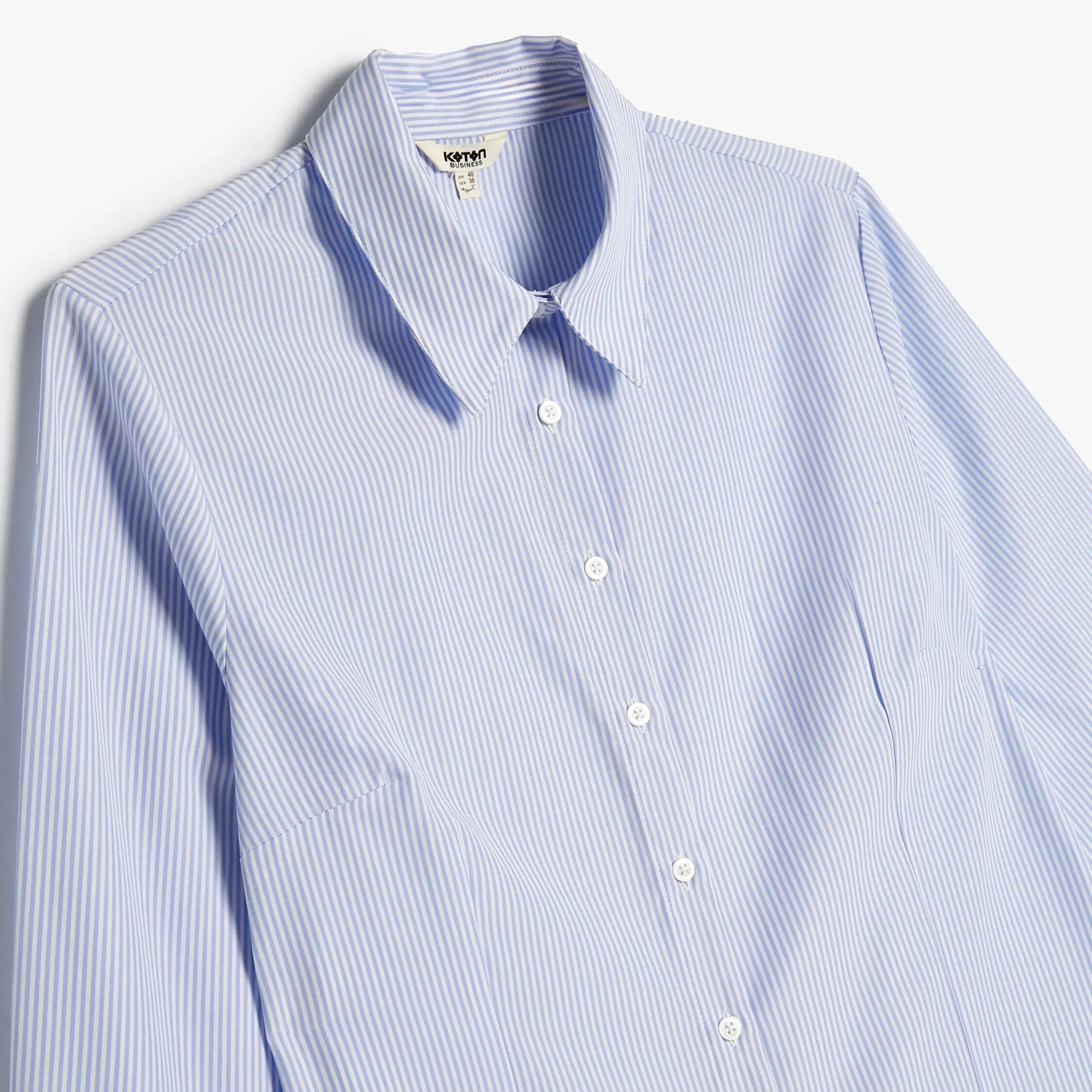 KOTON Blue Striped Collared Women's Shirt-women-clothing-shirtsandblouses-shirts-image-2